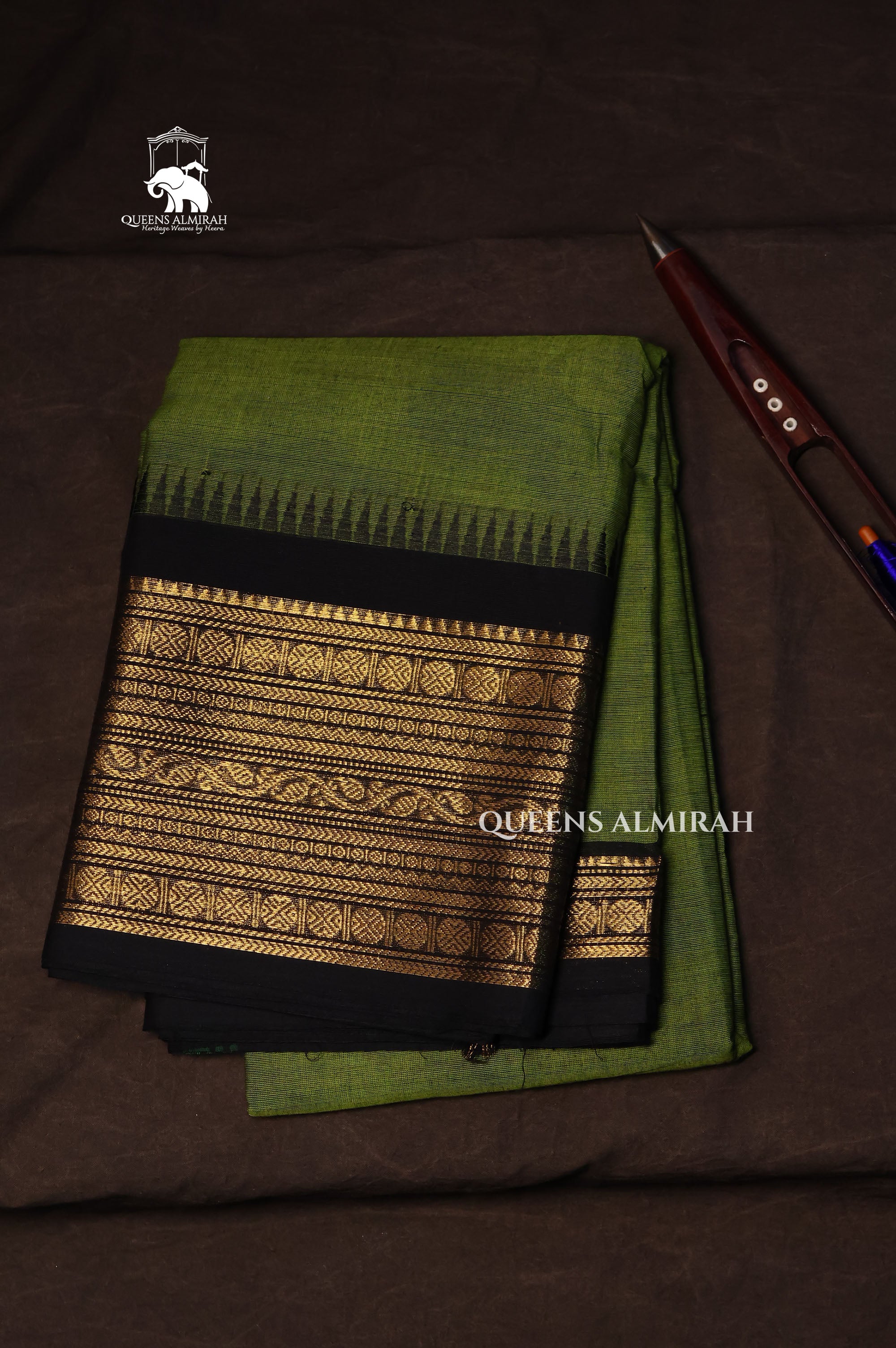 Green With Black Kanchi Cotton Saree
