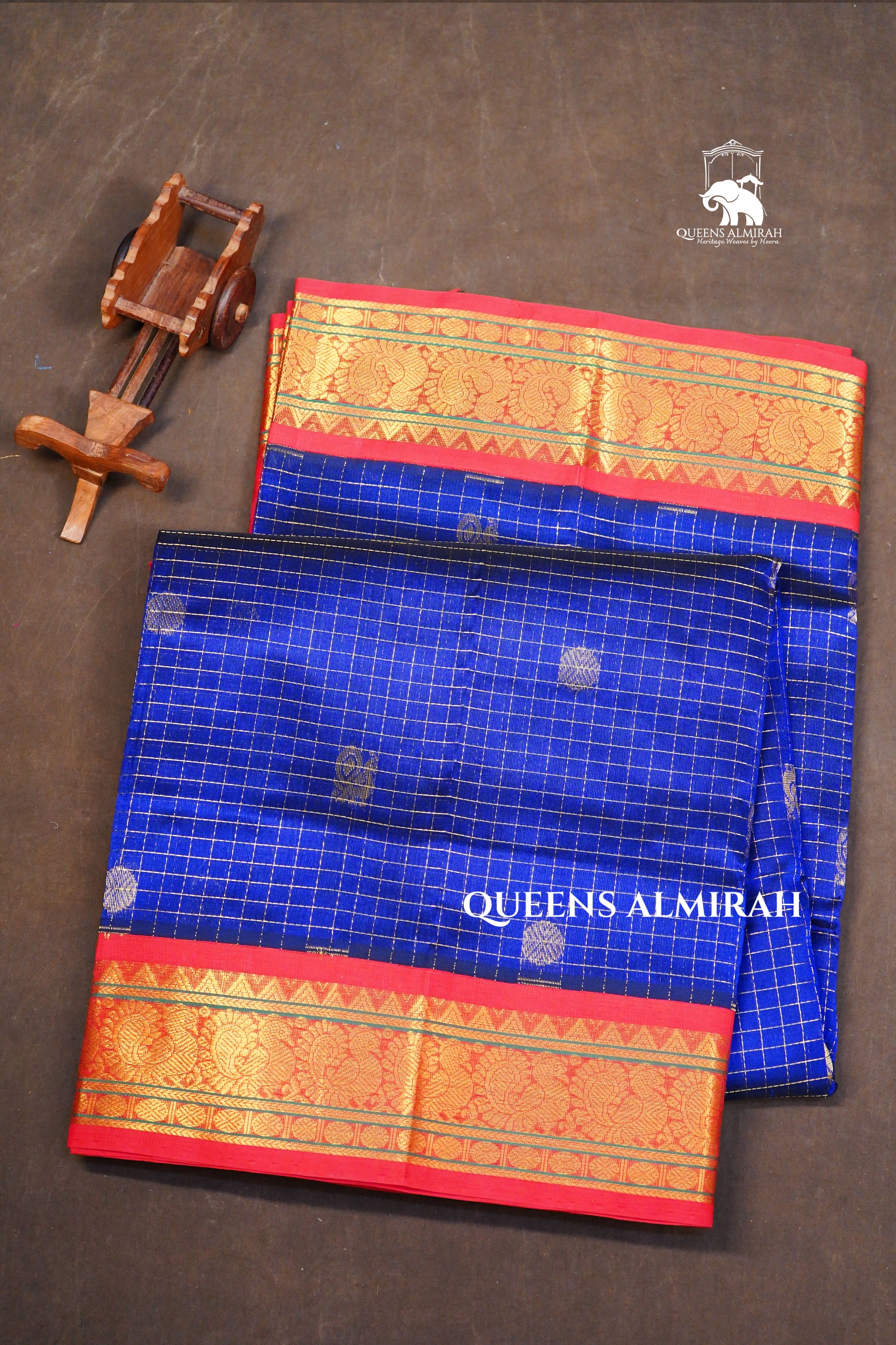 Ms Blue Kattam Butta With Red Pure Silk Cotton Saree