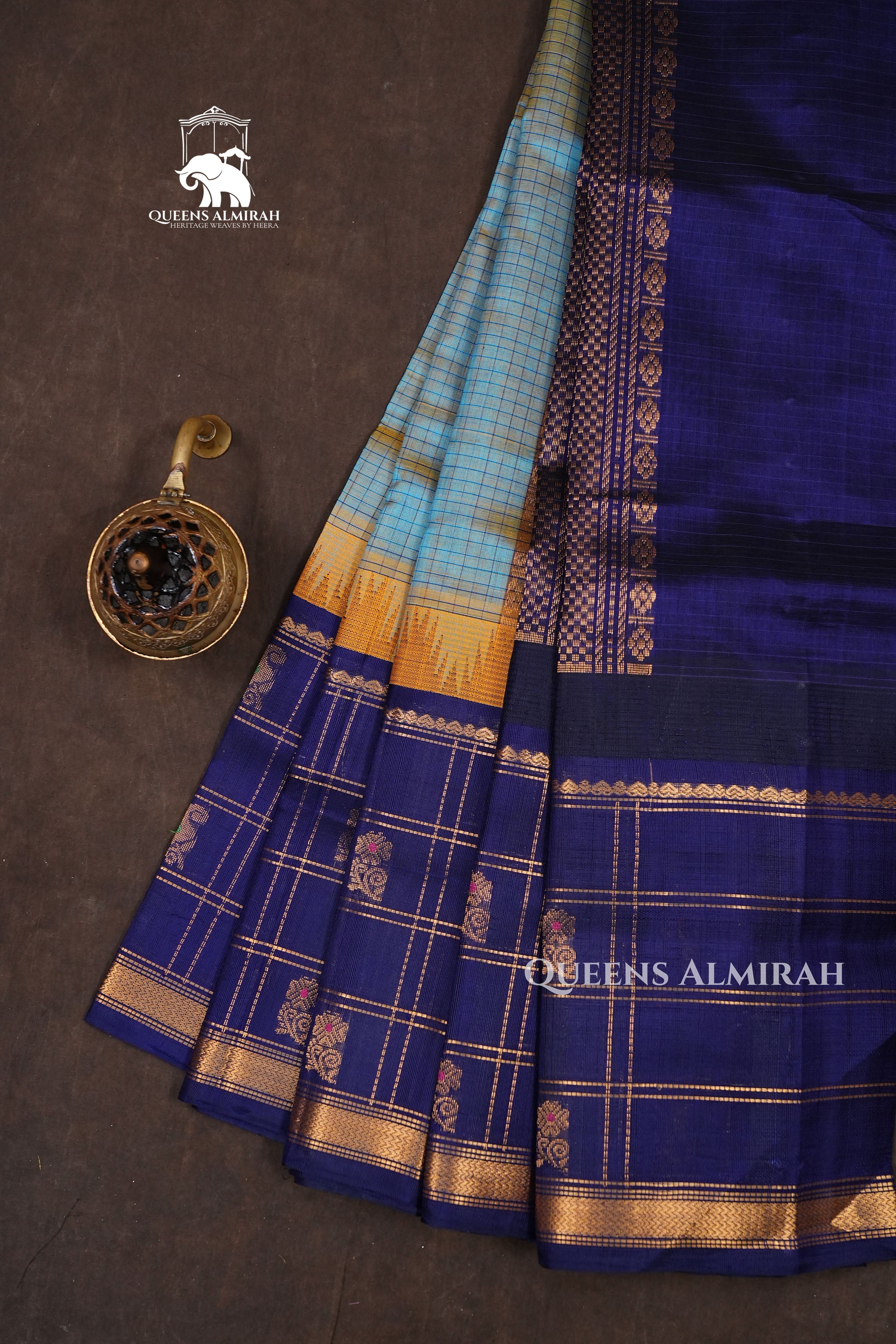 Sky Blue With Navy Blue Pure Kanchi Silk Cotton Saree