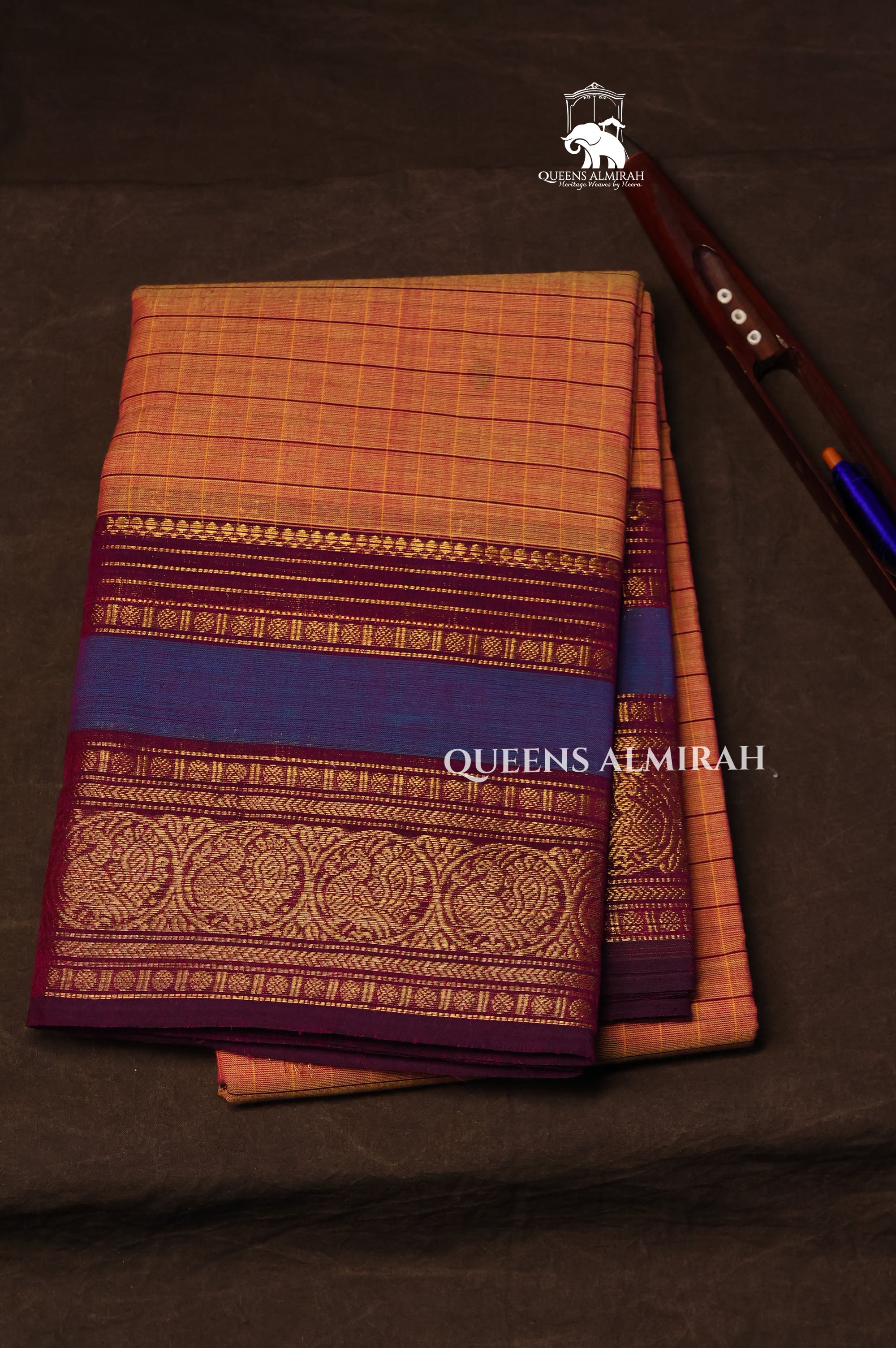 Orange Kattam With Purple Kanchi Cotton Saree