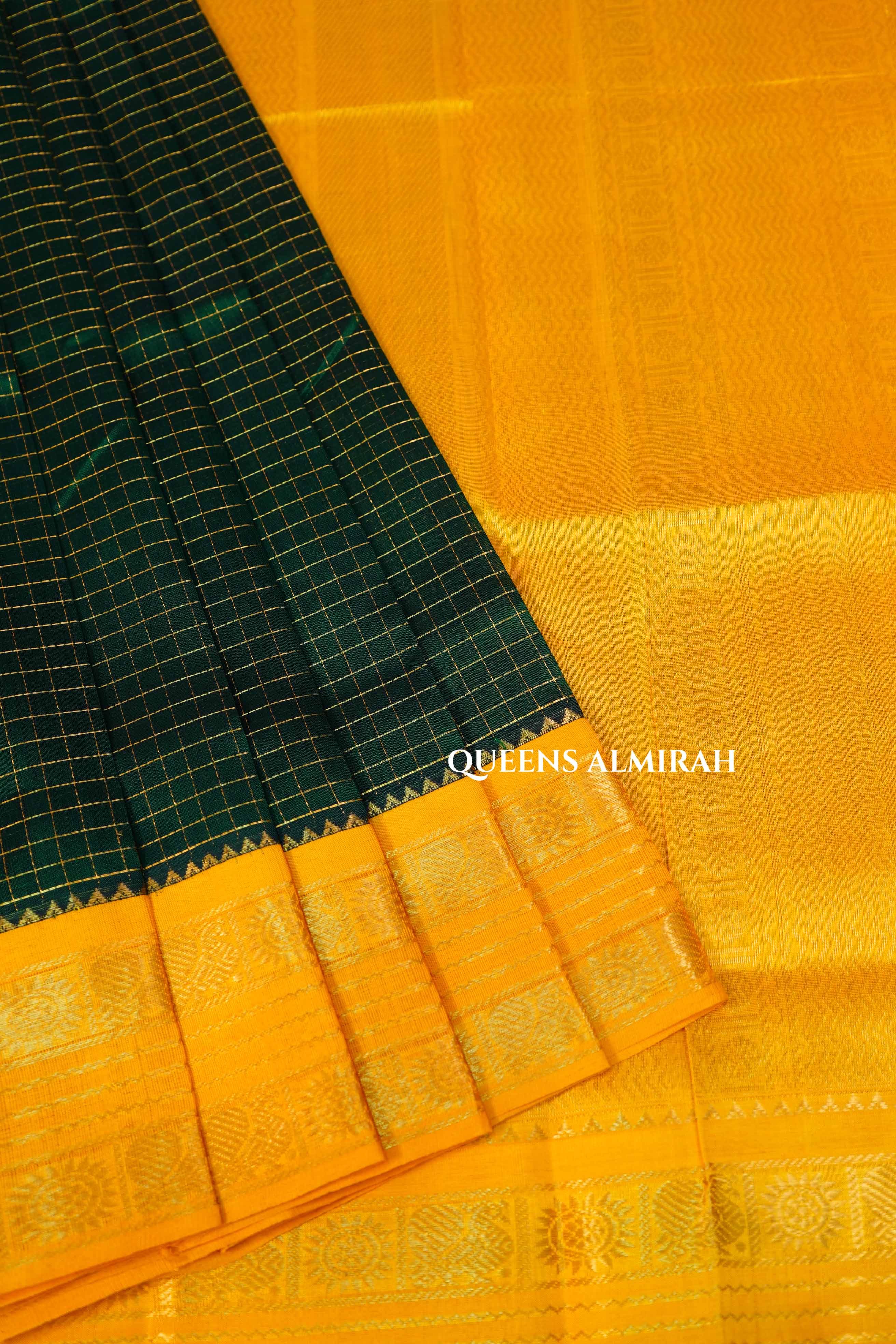 Bottle Green And Yellow Border Pure Silk Cotton Saree