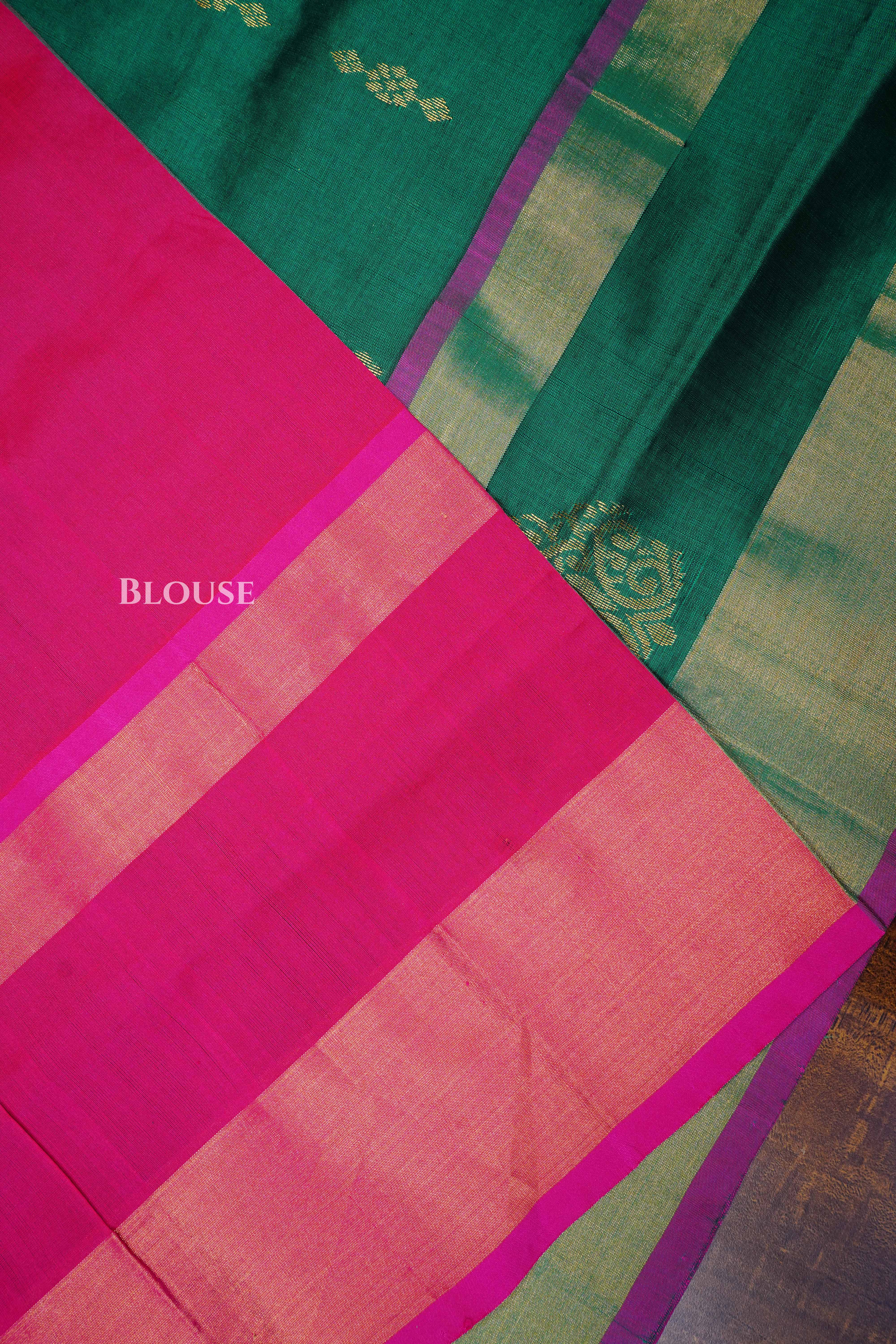 Sea Green With Pink Budget Silk Cotton  Saree