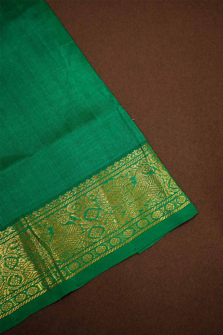 DARK MAROON WITH LEAF GREEN KANCHI SILK COTTON SAREE - Queens Jewel Emporium