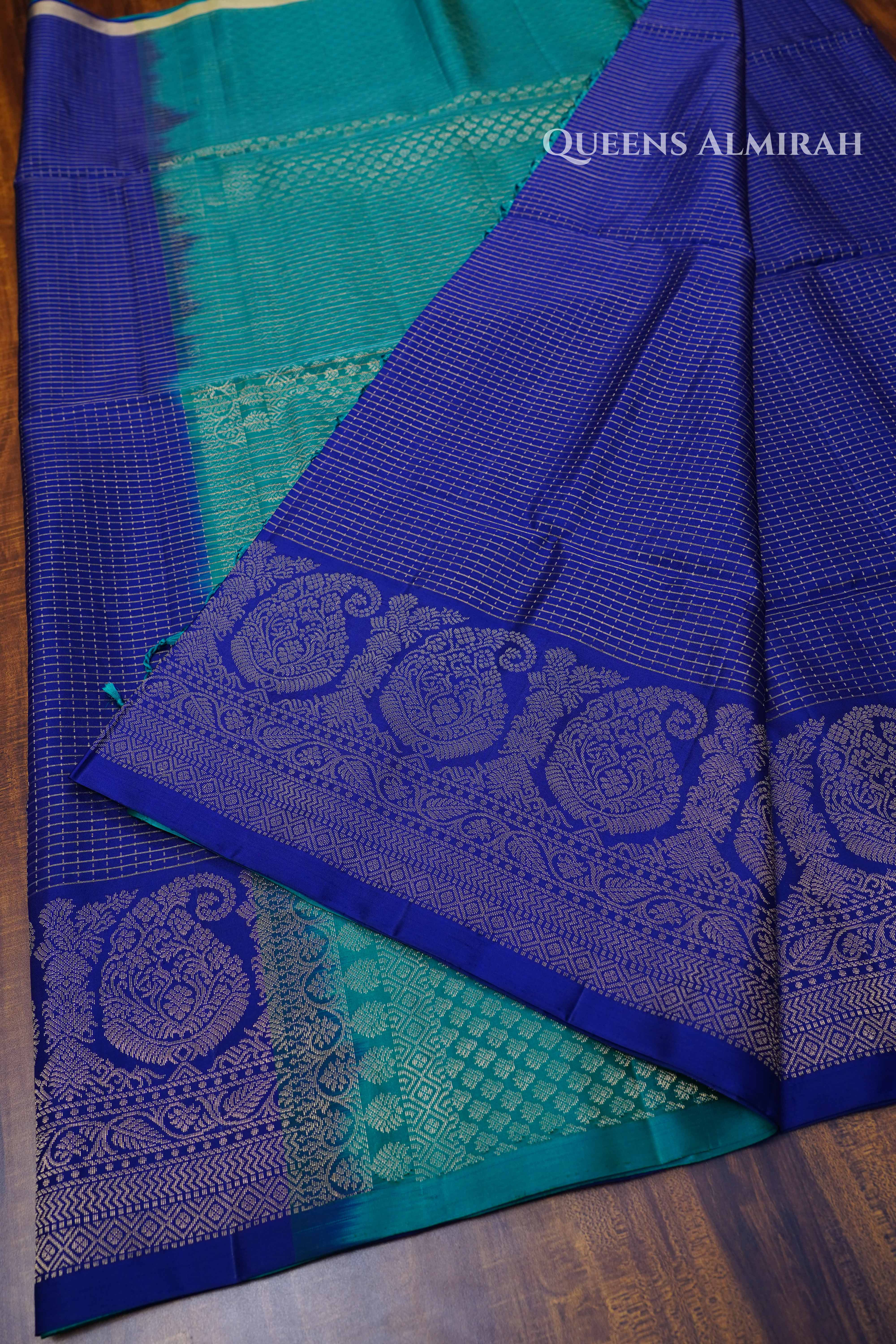 Royal Blue With Sea Green Pure Soft Silk Saree