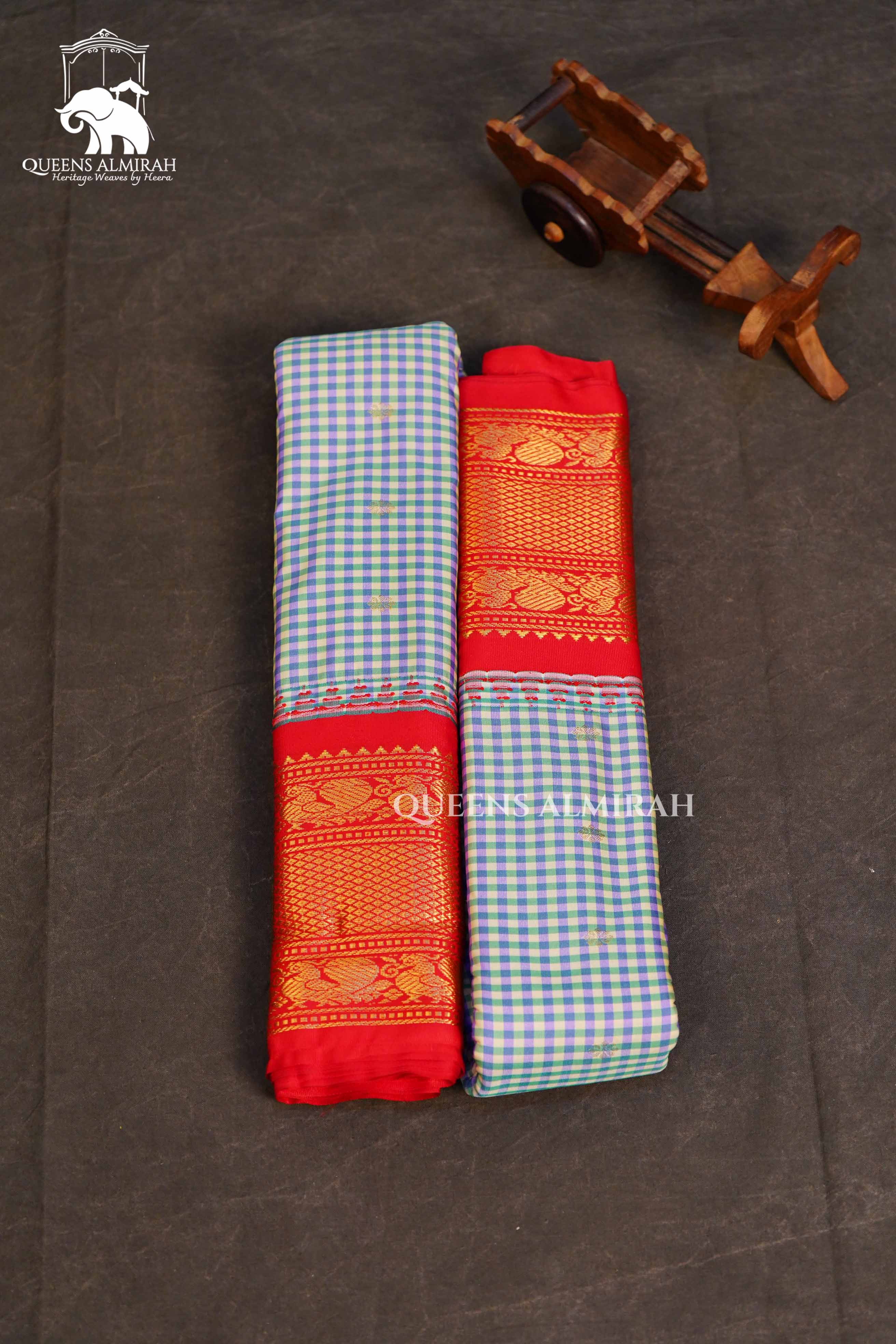 Purple Kattam With Red Border Semi Gadwal Silk Saree