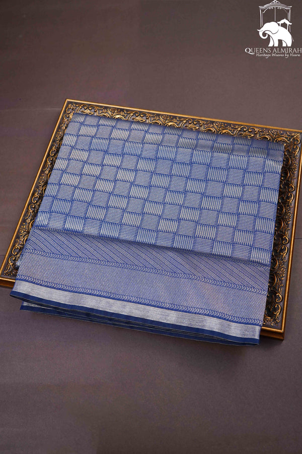 DARK BLUE GREY SILK COTTON SAREE - Queens Jewel Emporium