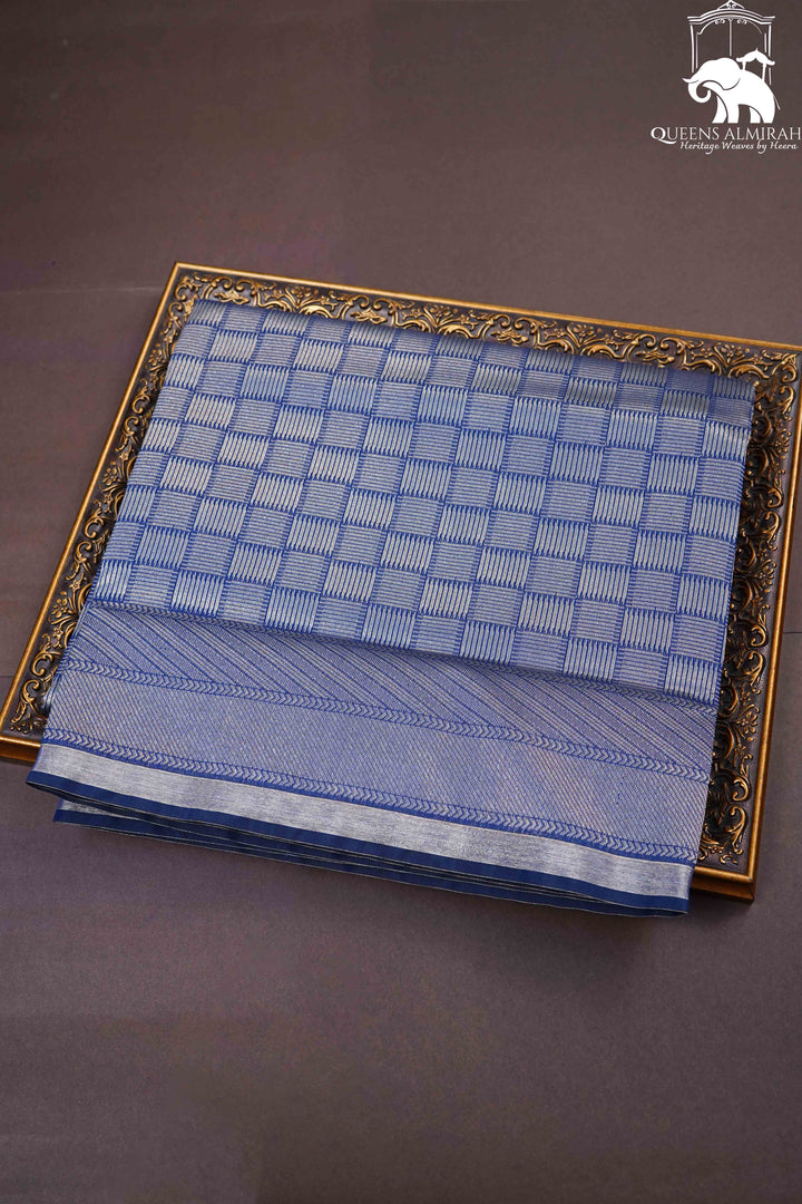 DARK BLUE GREY SILK COTTON SAREE - Queens Jewel Emporium