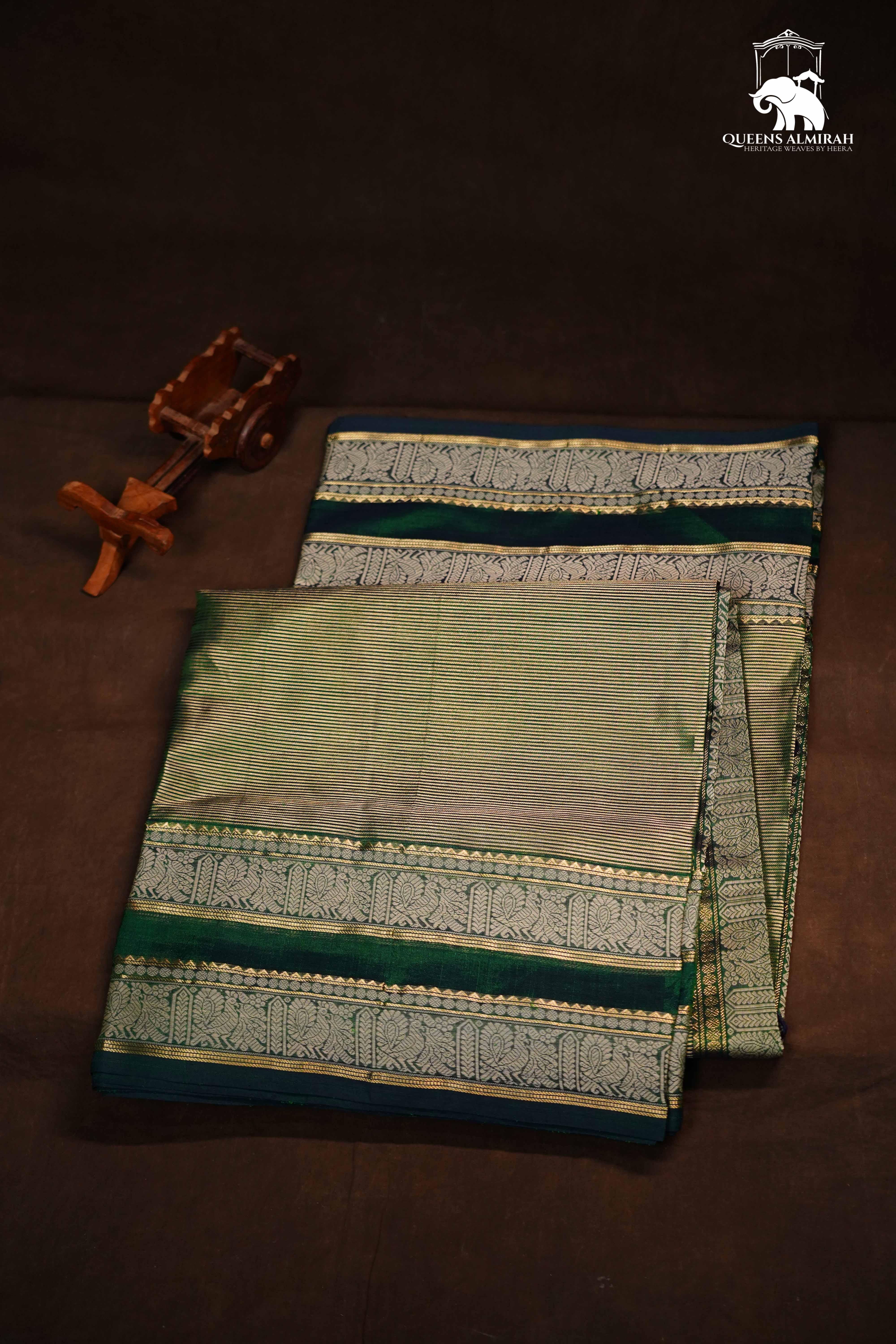 Dual Shade Of Green- Royal Karaikudi Chettinad Tissue Silk Cotton Saree
