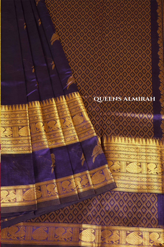 Navy Blue With Kizhi Butta Pure Silk Cotton Saree