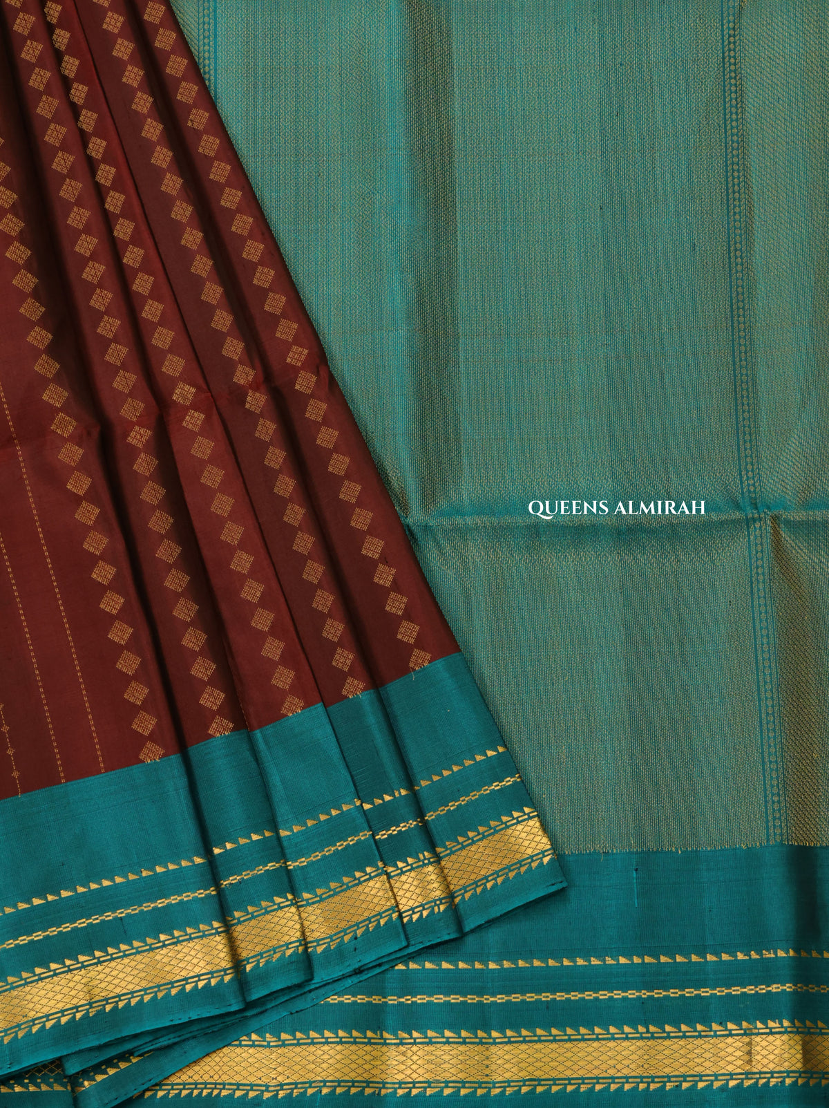 Brown With Rama Blue Pure Soft Silk Saree