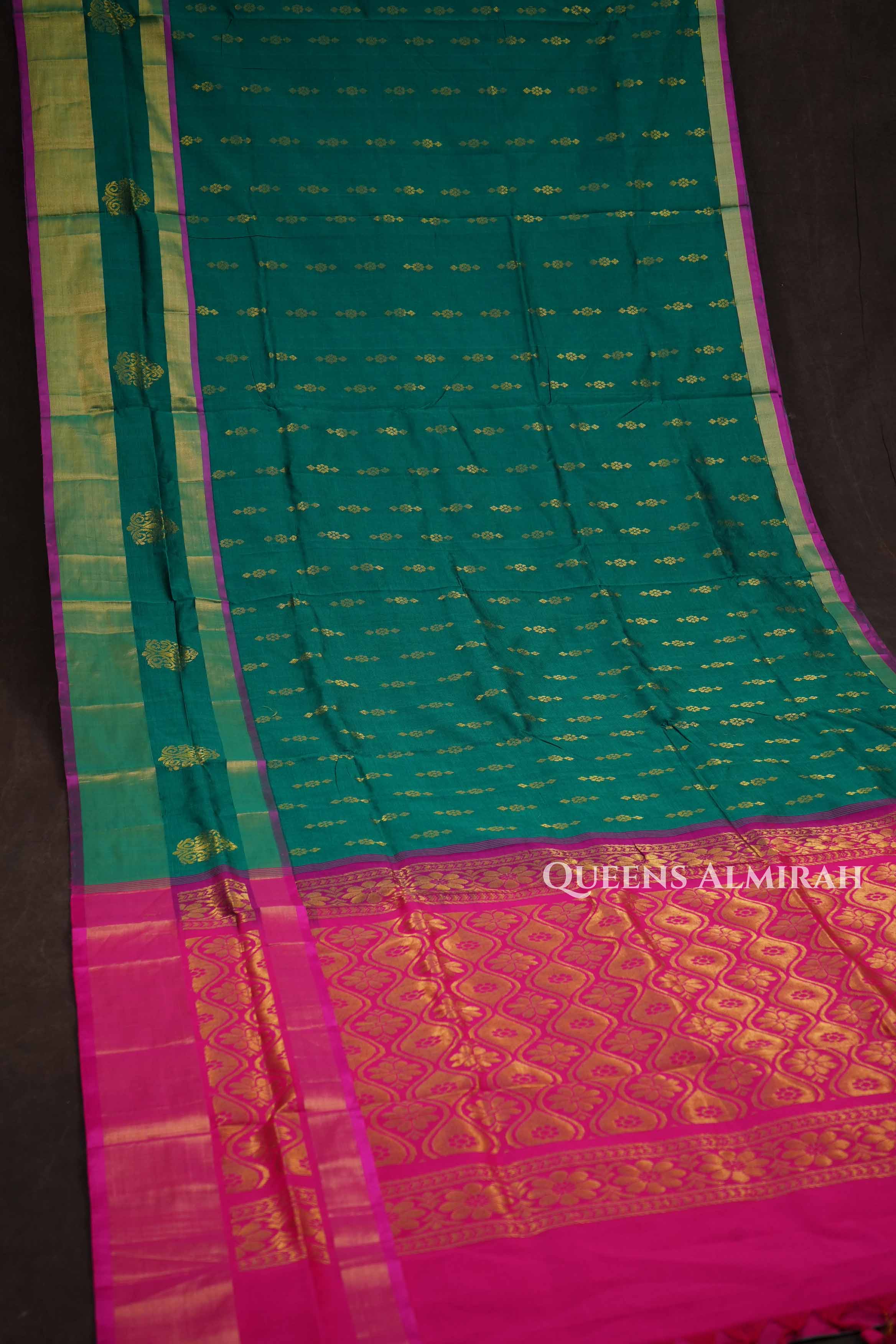 Sea Green With Pink Budget Silk Cotton  Saree