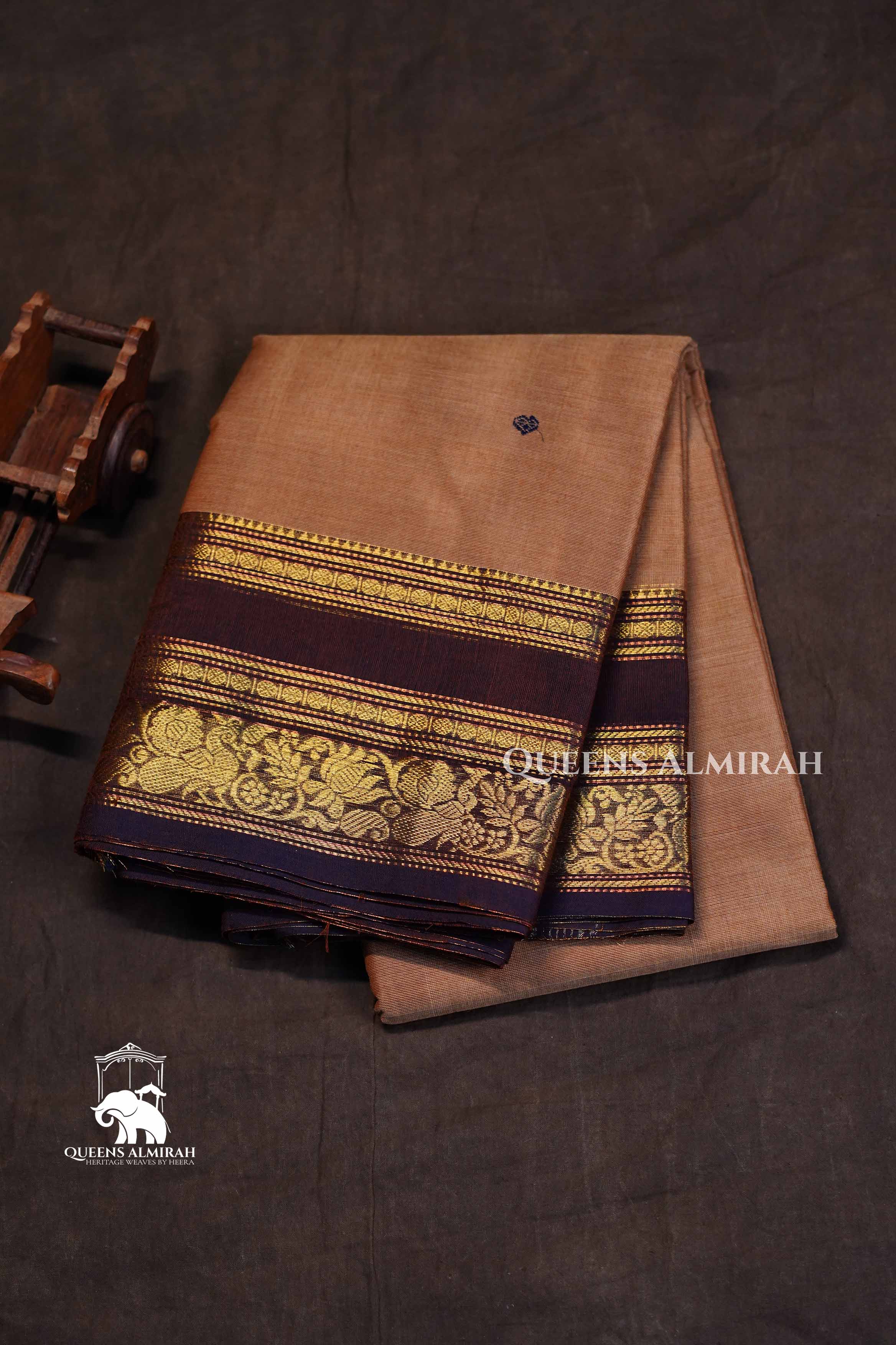Beige With Dark Chocolate Brown Kanchi Cotton Saree