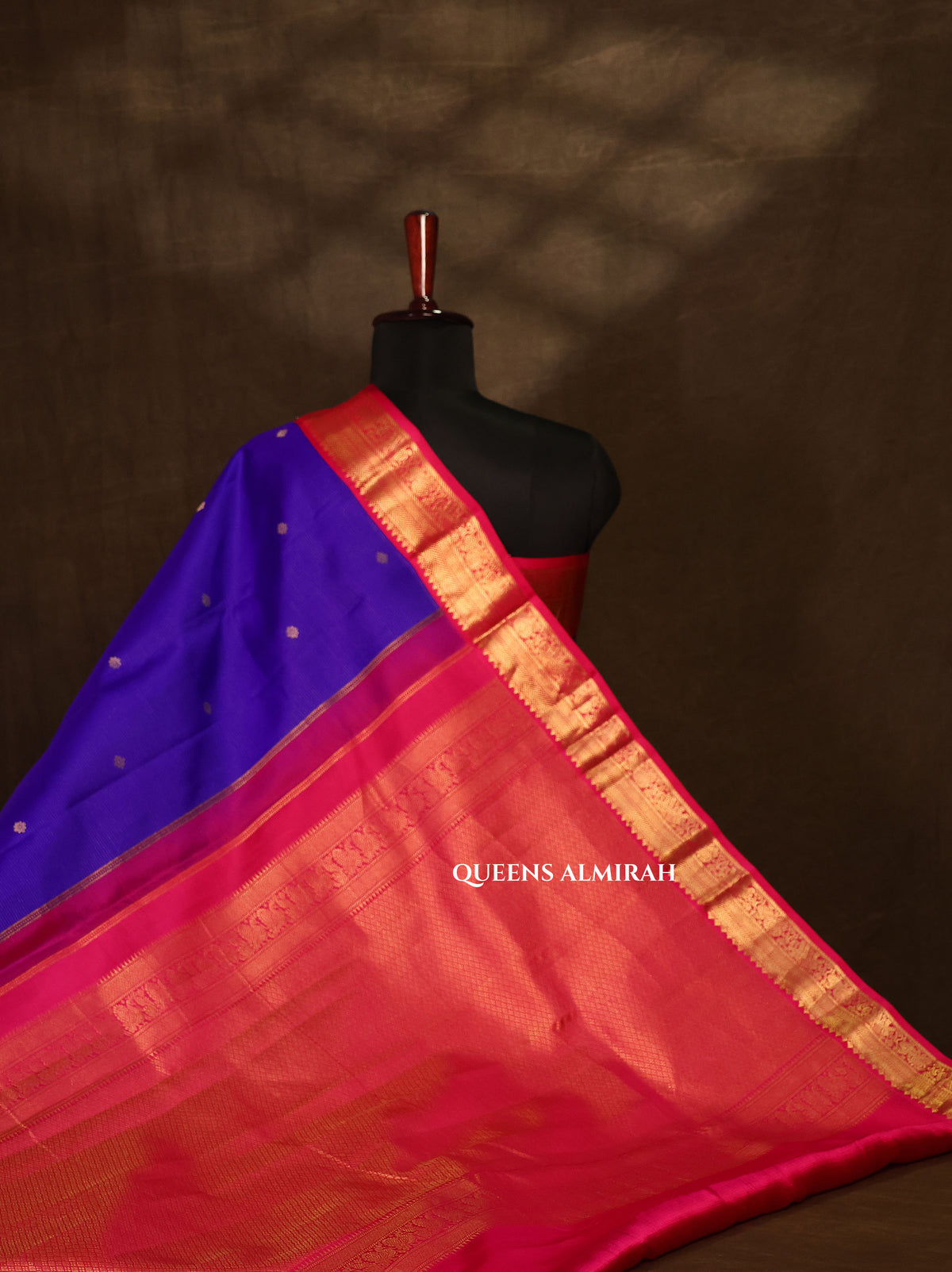 Ms Blue With Pink Pure Kanchivaram Silk Saree