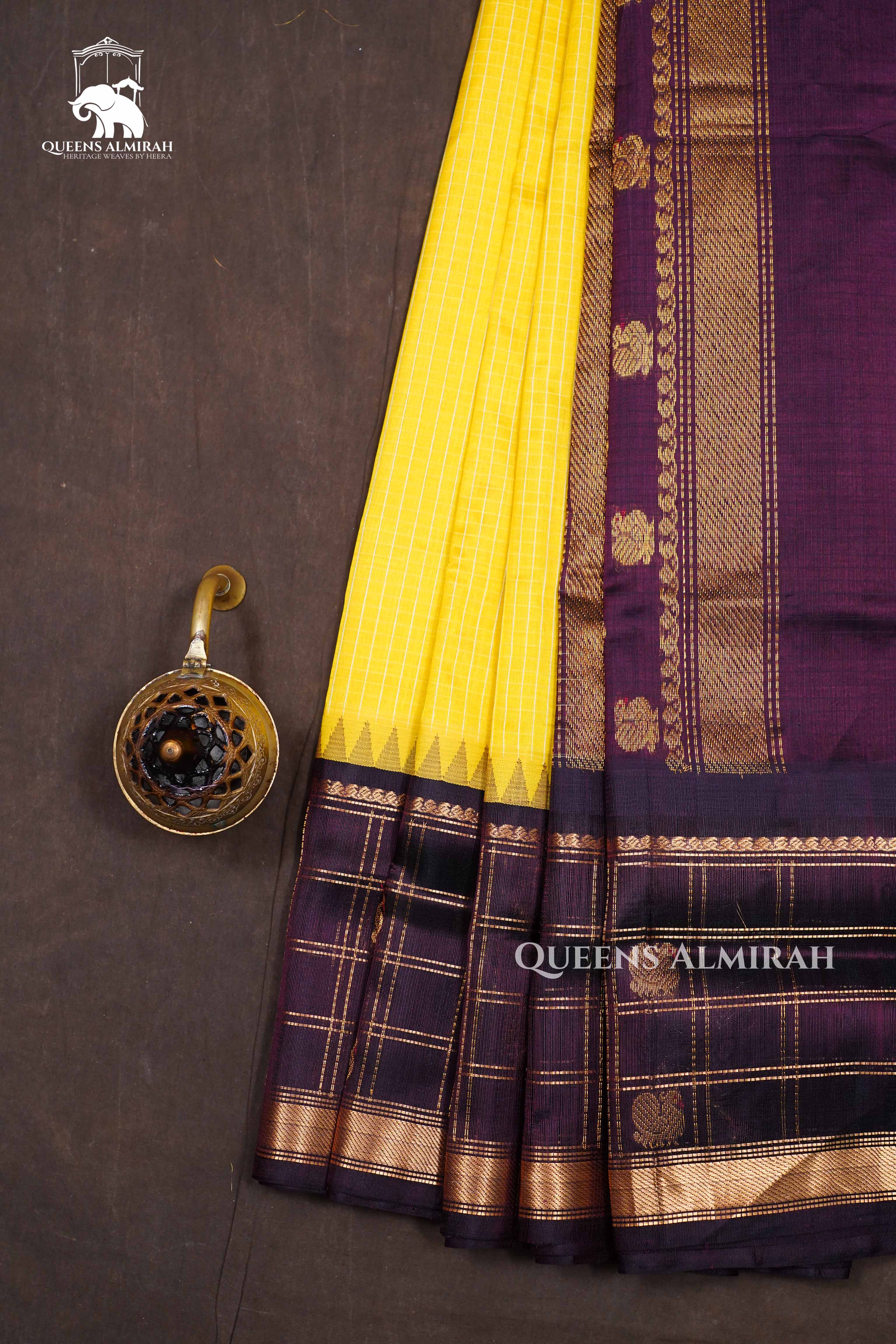 Yellow With Wine Pure Kanchi Silk Cotton Saree