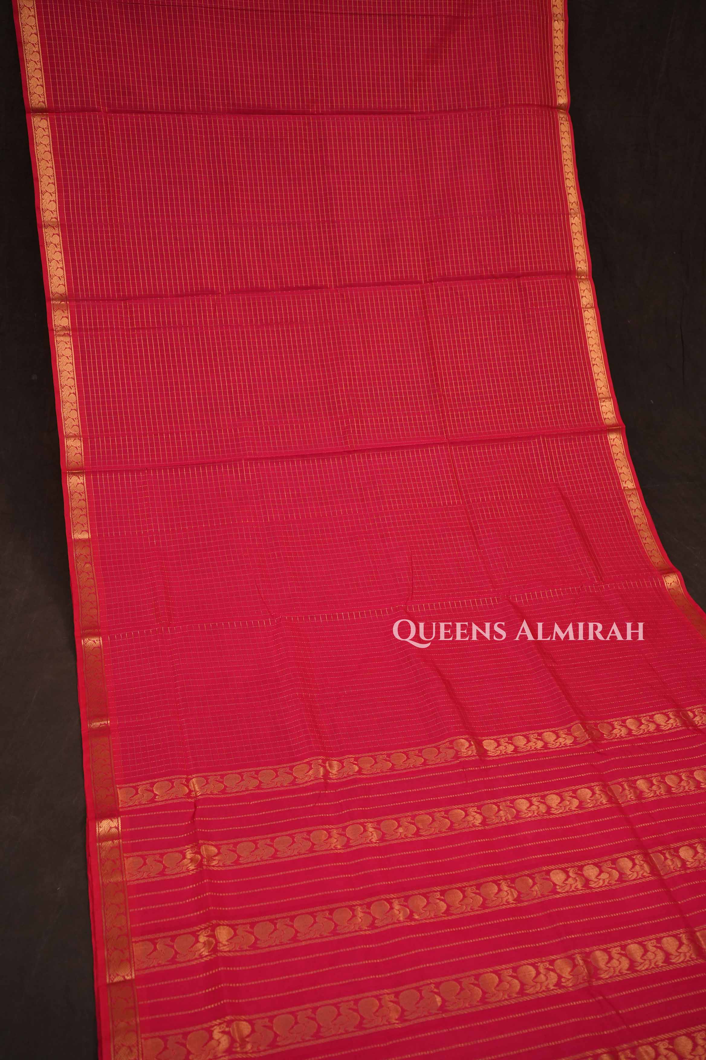Magenta Pink Kattam Pure Kanchi Silk Cotton Saree