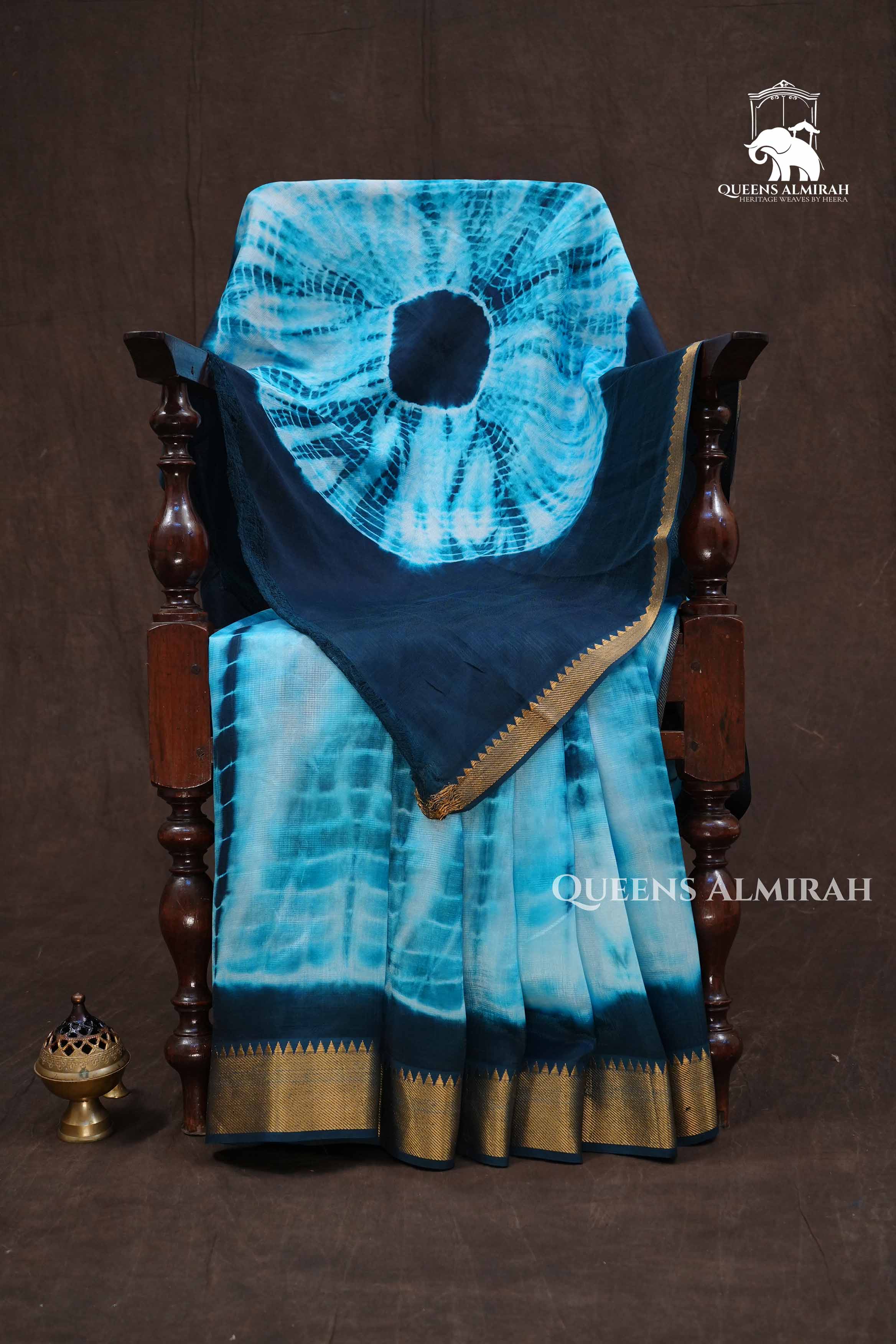 Peacock Blue Shibori Mangalgiri Saree