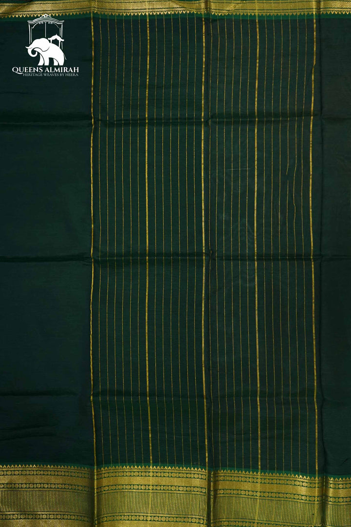 PINE GREEN WITH WOVEN BORDER MANGALGIRI SAREE - Queens Jewel Emporium