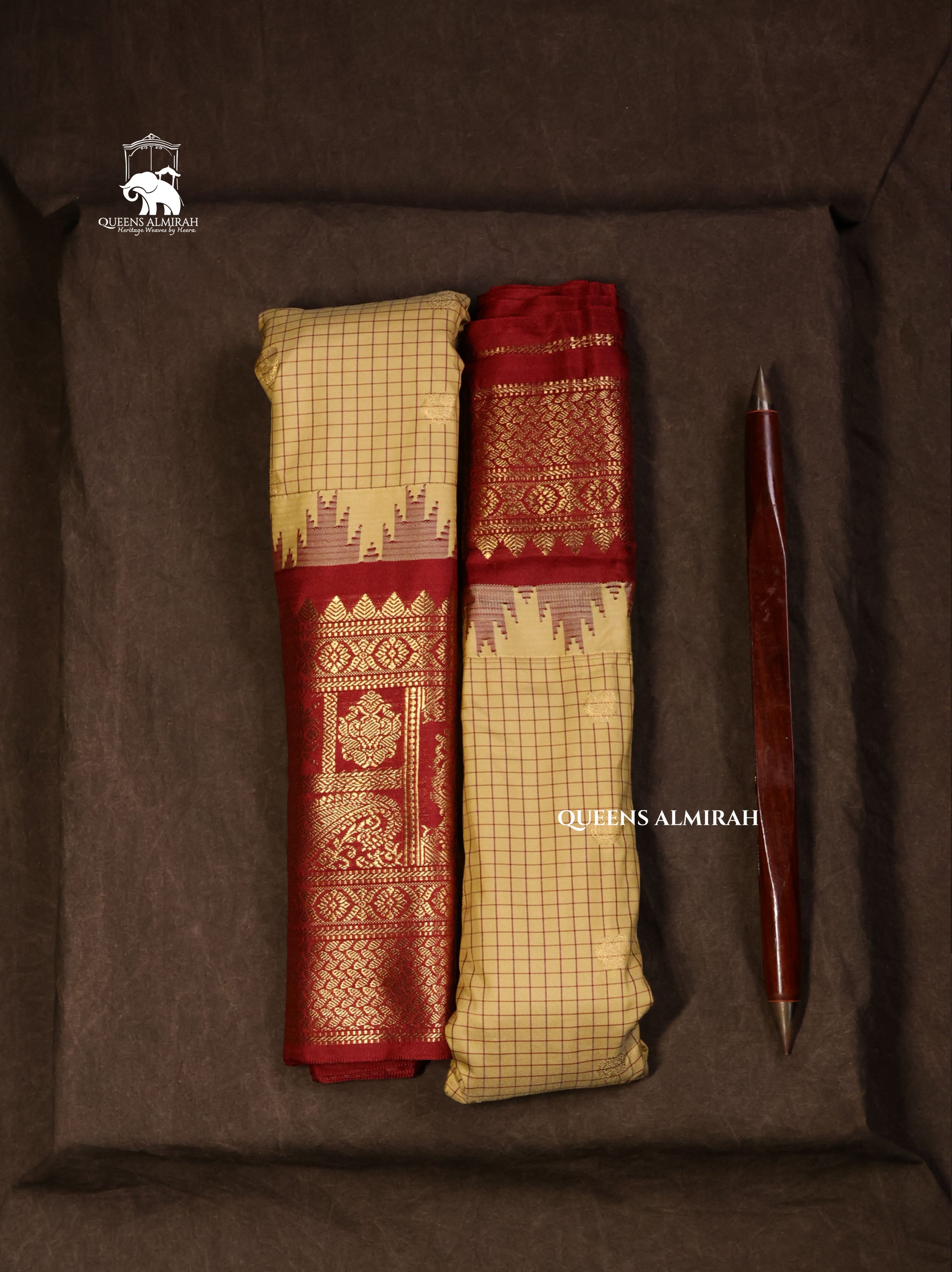 Sandal With Brown Semi Gadwal Silk Saree