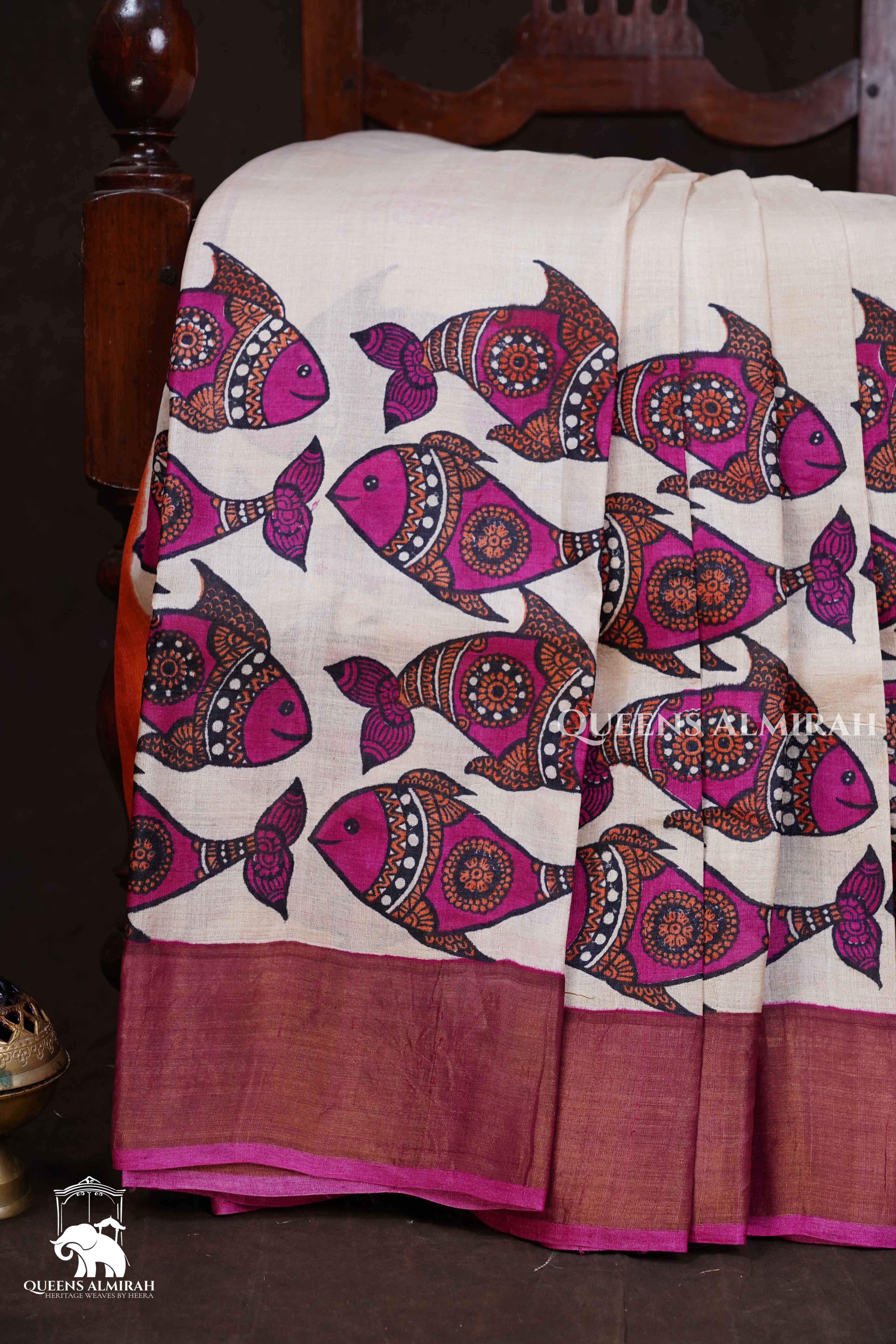 White Pure Tussar Silk Saree