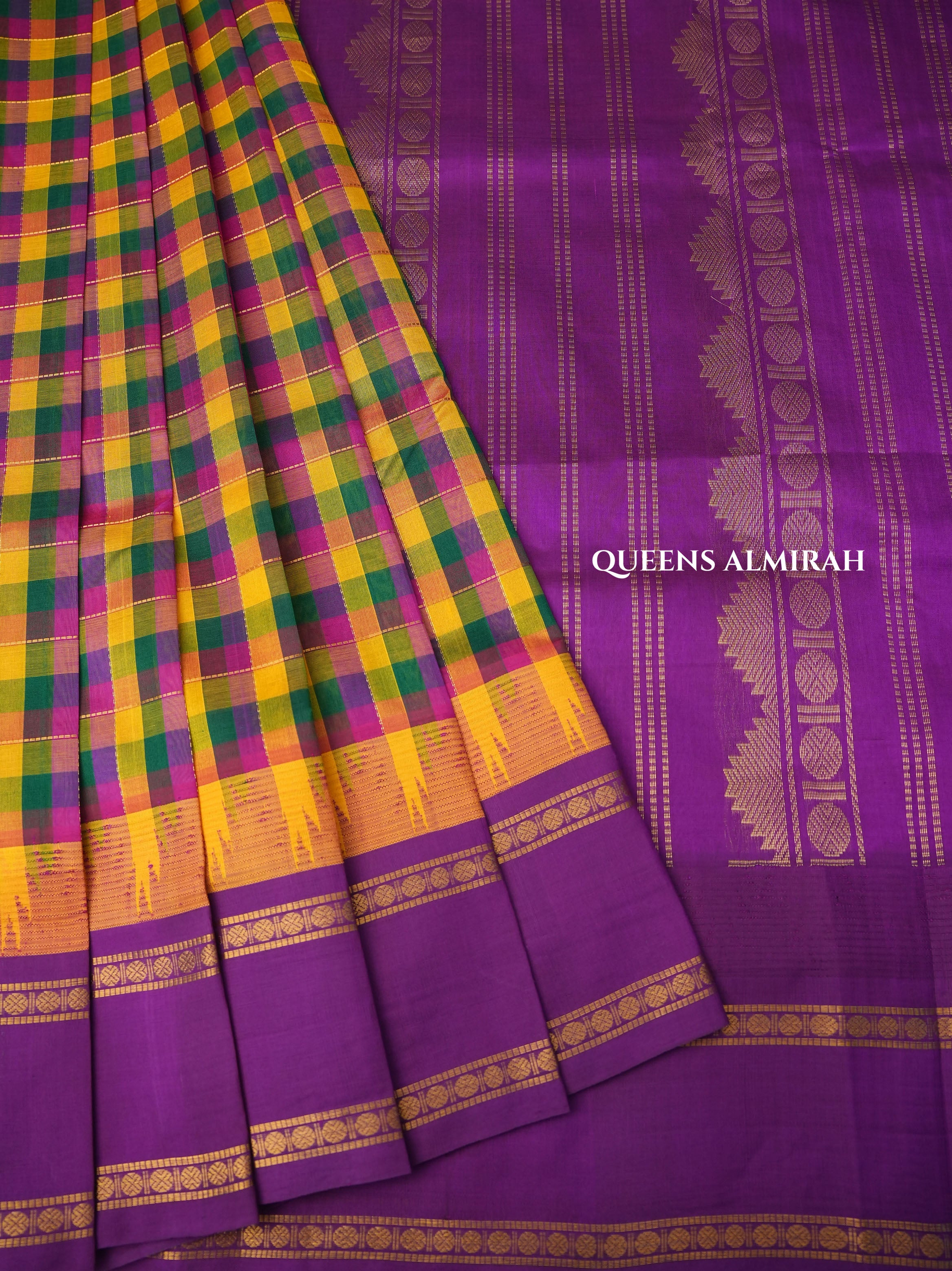 Multi Color Pazhum Pazhamum With Purple Pure Silk Cotton Saree
