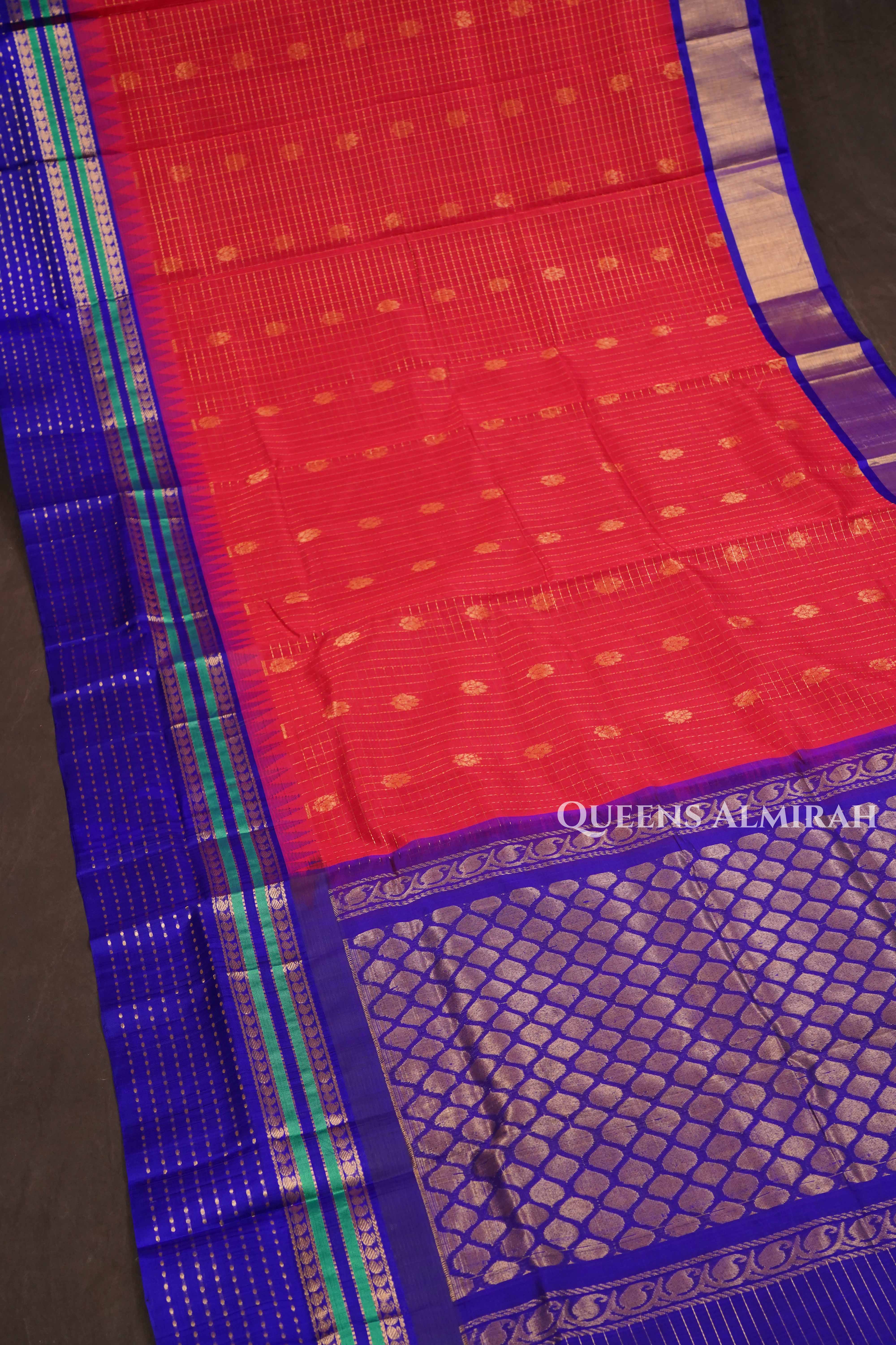 Red With Purple Pure Silk Cotton Saree