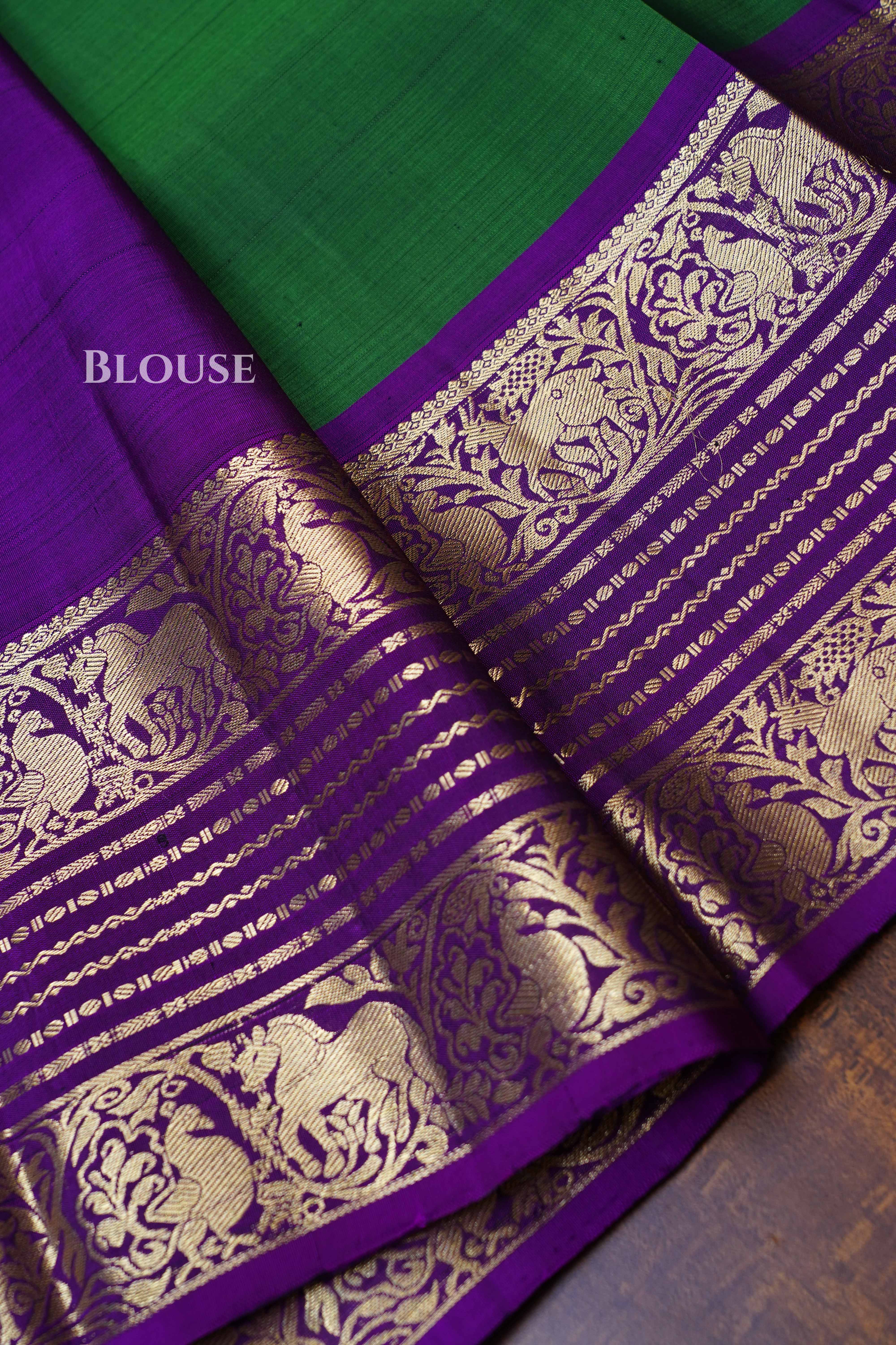 Green With Purple Pure Kanchivaram Silk Saree