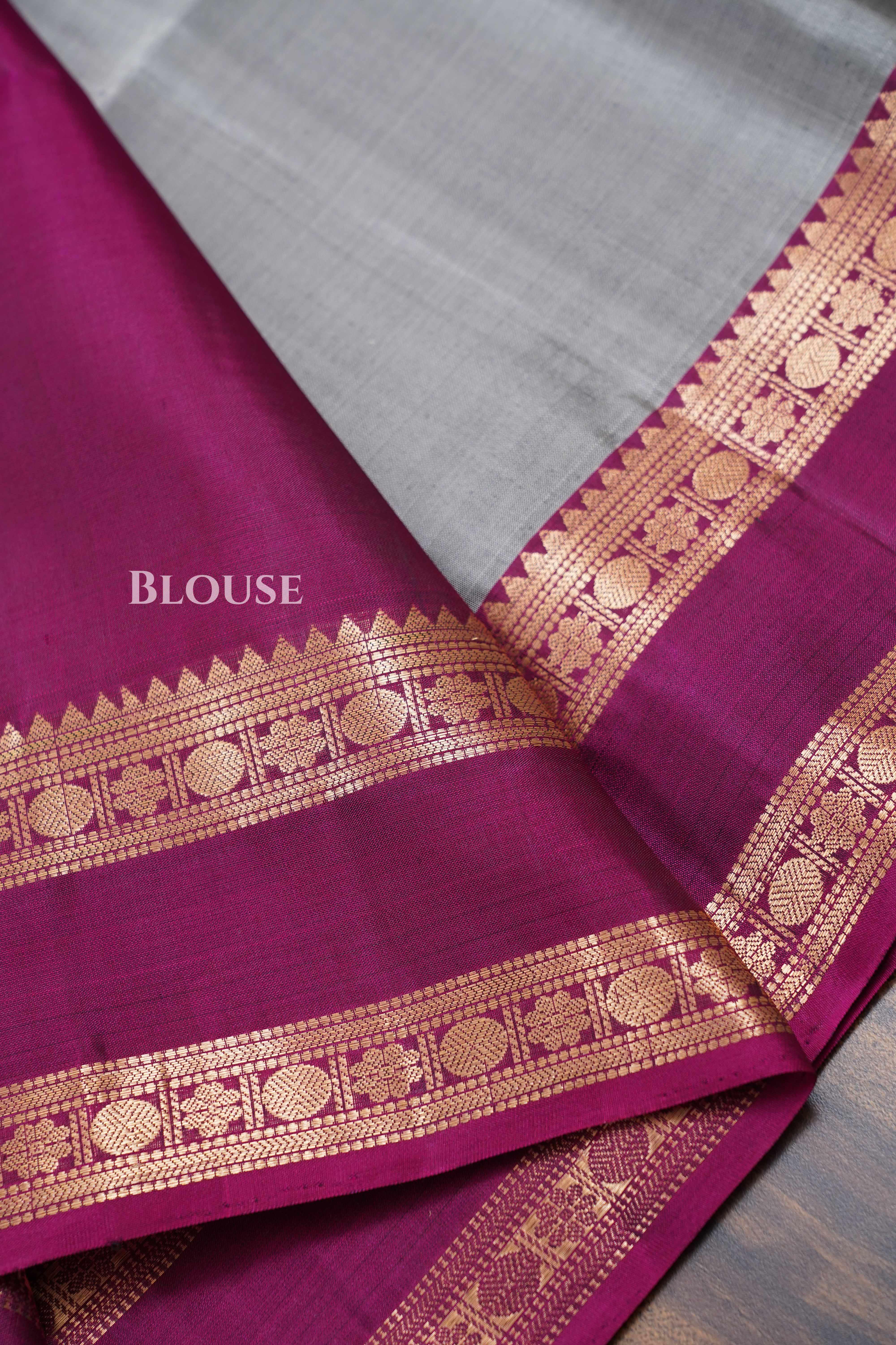Ash Grey With Purple Pure Soft Silk Saree