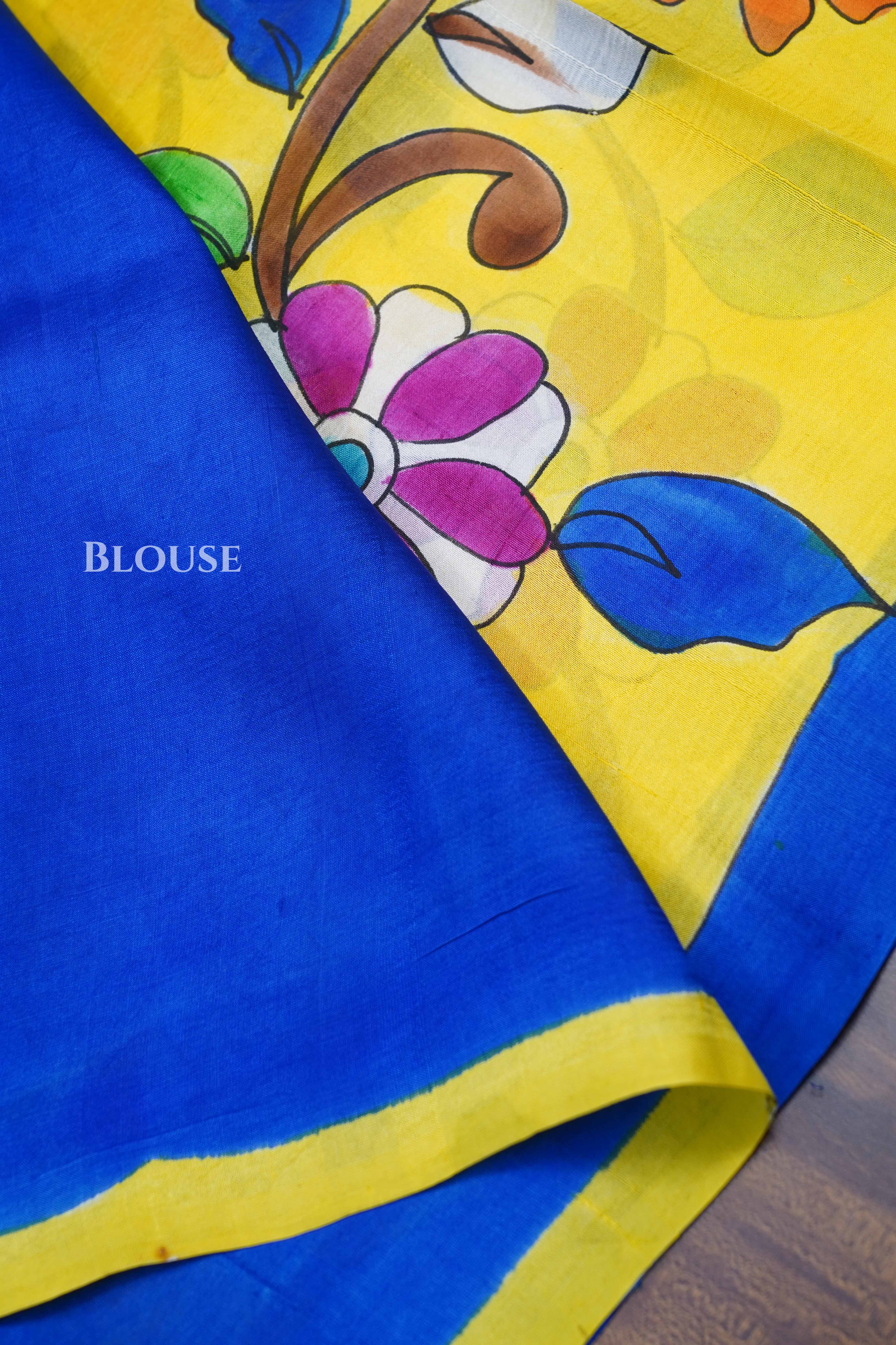 Bright Yellow Hainpainted Pure Tussar Silk Saree
