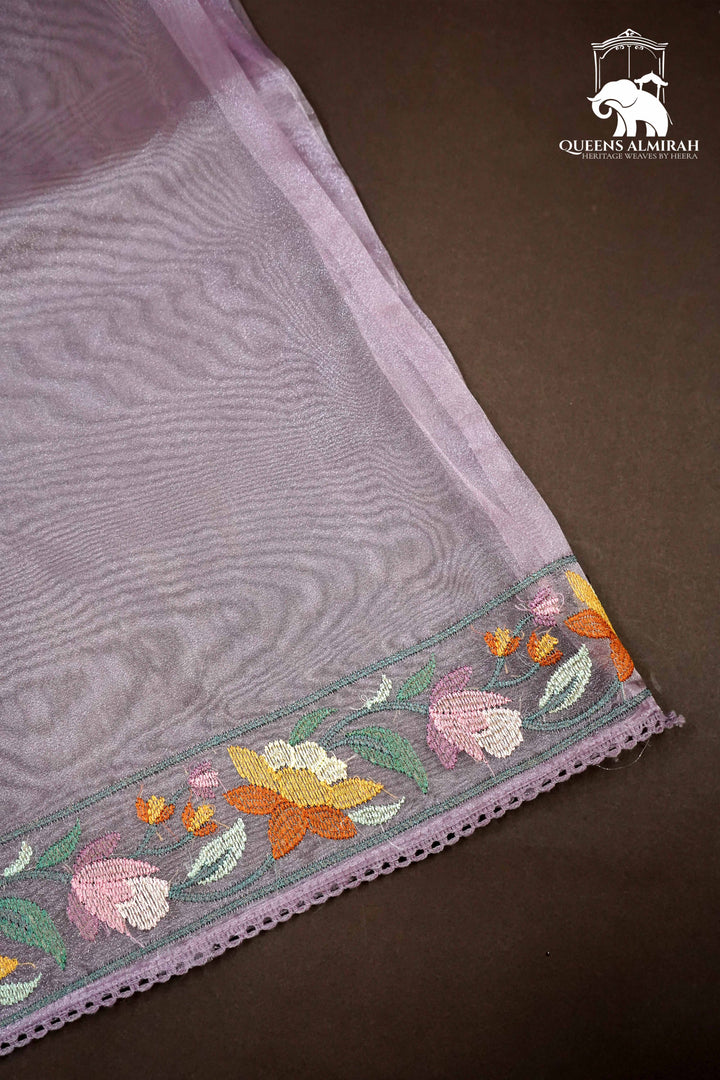 FADED PURPLE WITH WOVEN BORDER ORGANZA SAREE - Queens Jewel Emporium