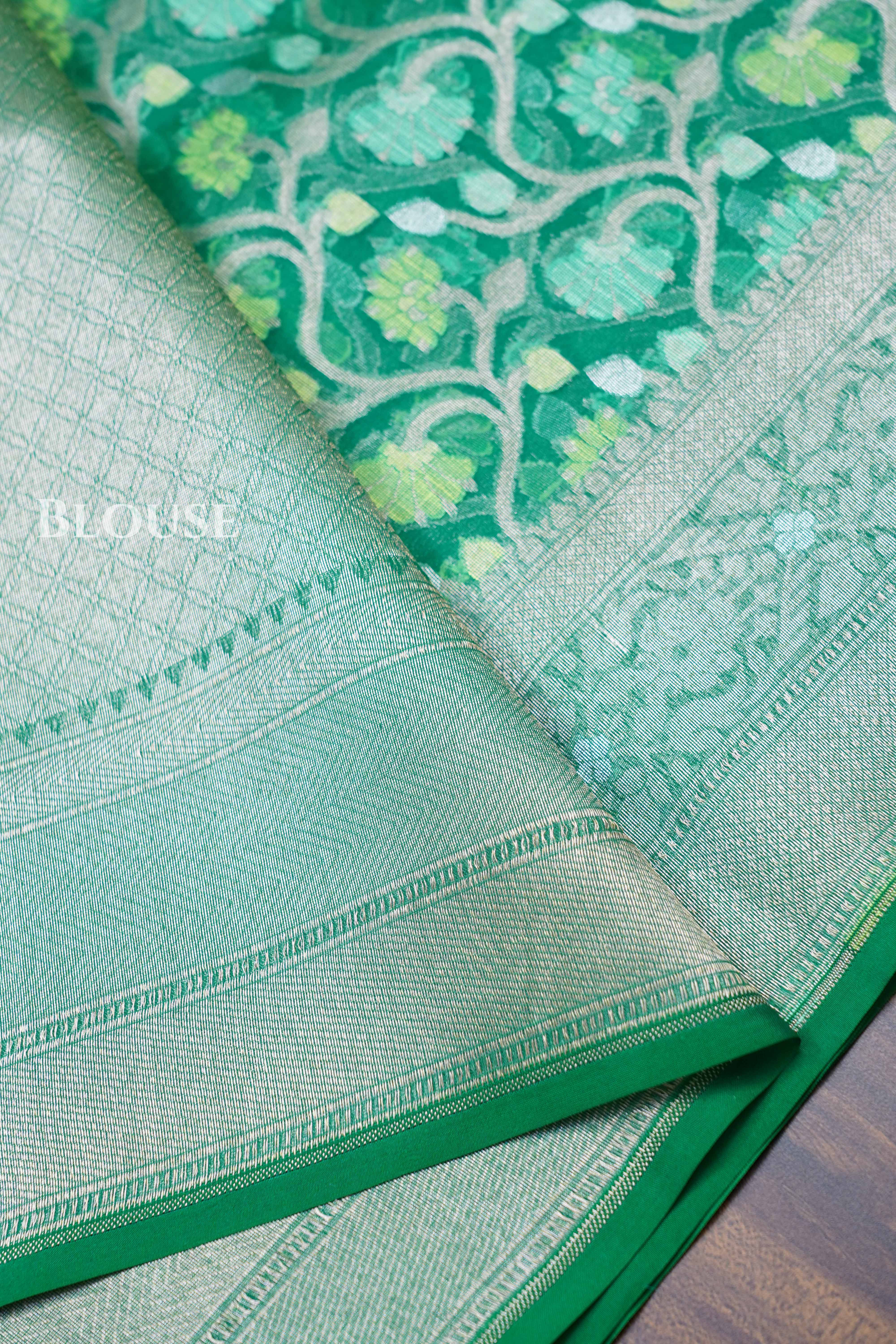 Dark Green Banarasi Organza Silk Saree