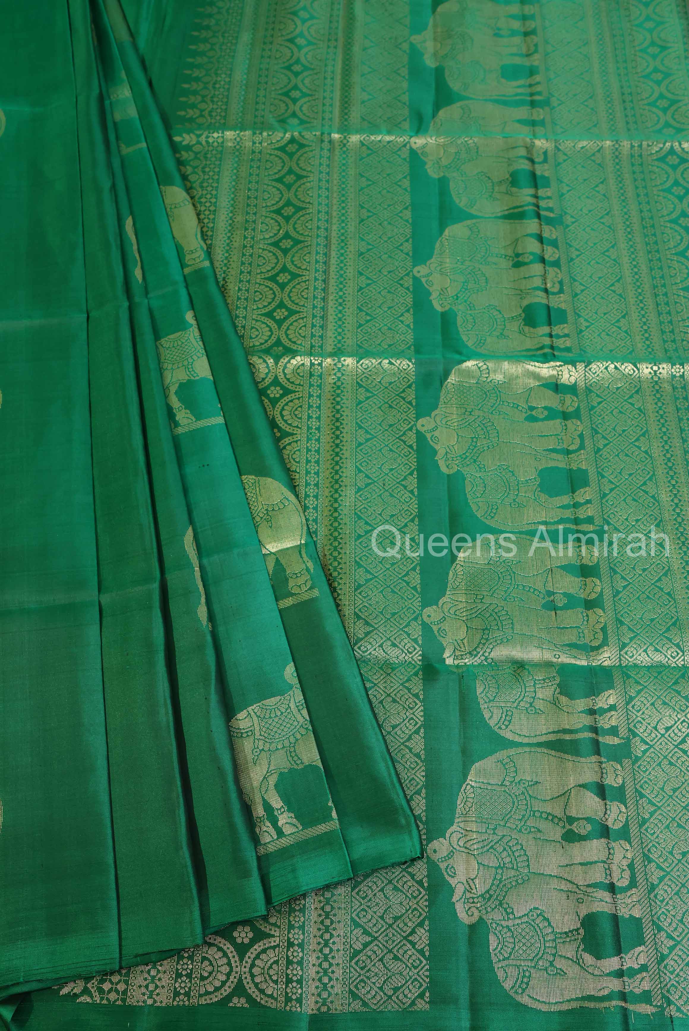 Dark Green Pure Soft Silk Saree