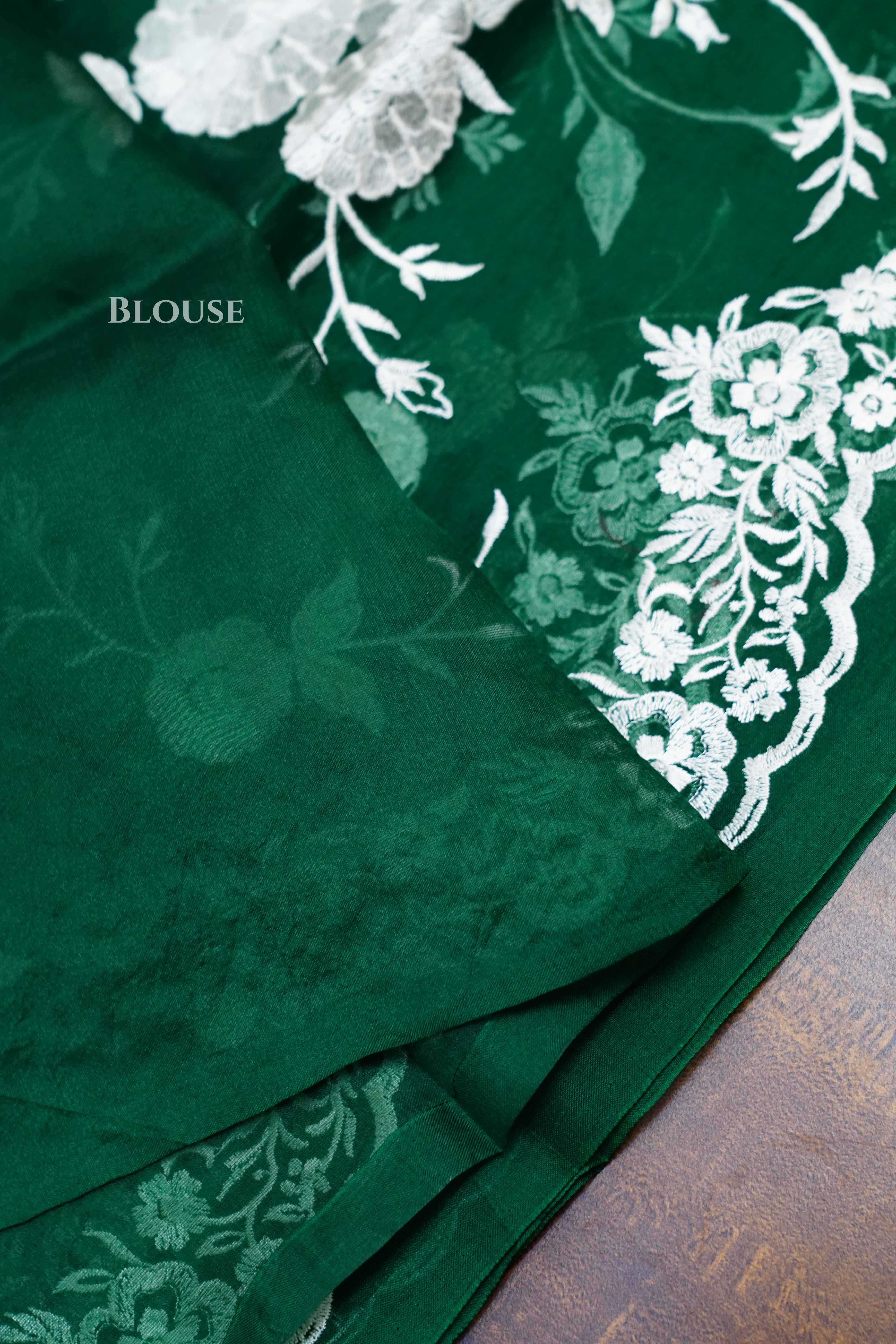 Dark Green Kora Organza saree