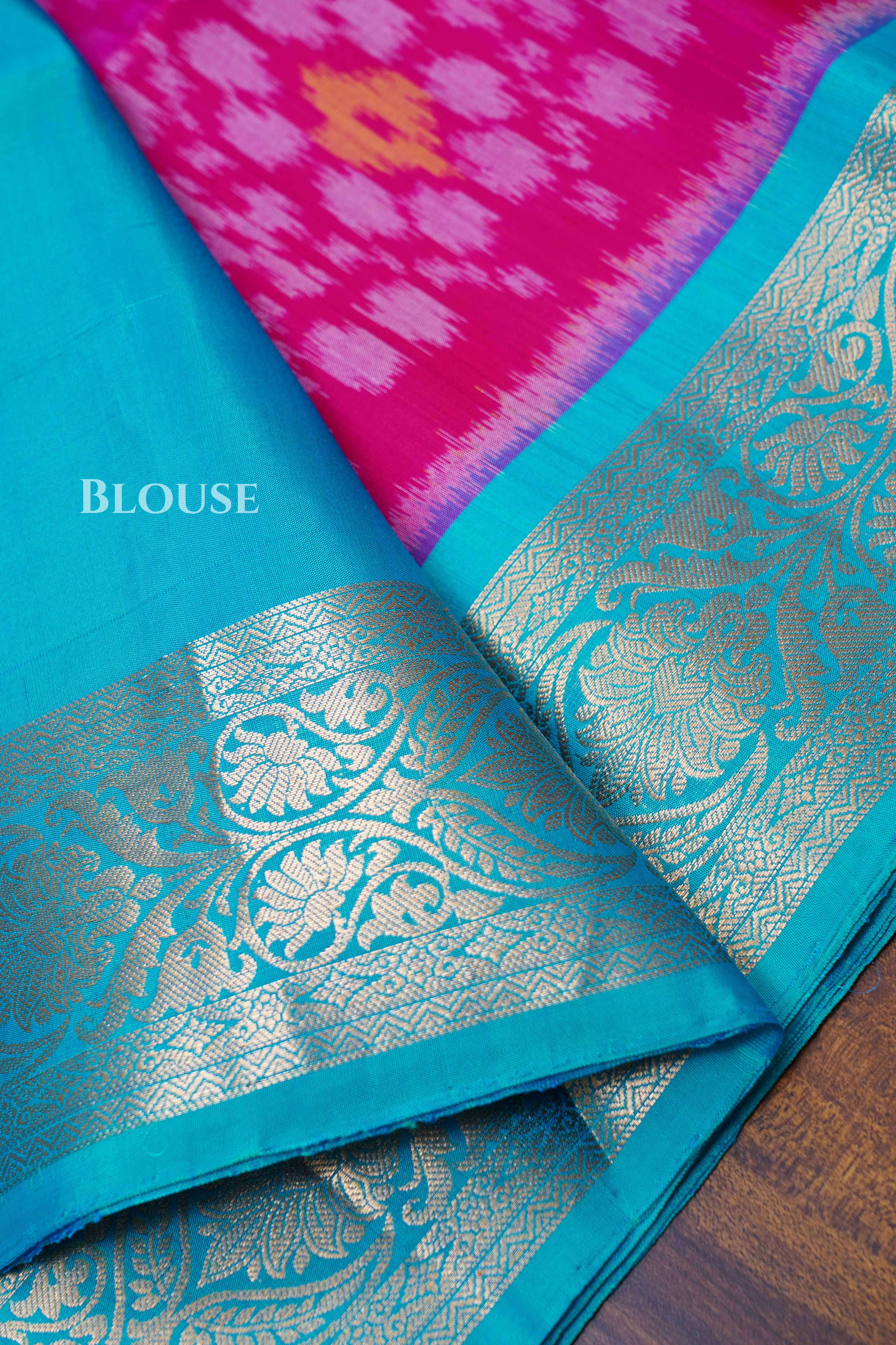 Rani Pink With Blue Pure Soft Silk Saree