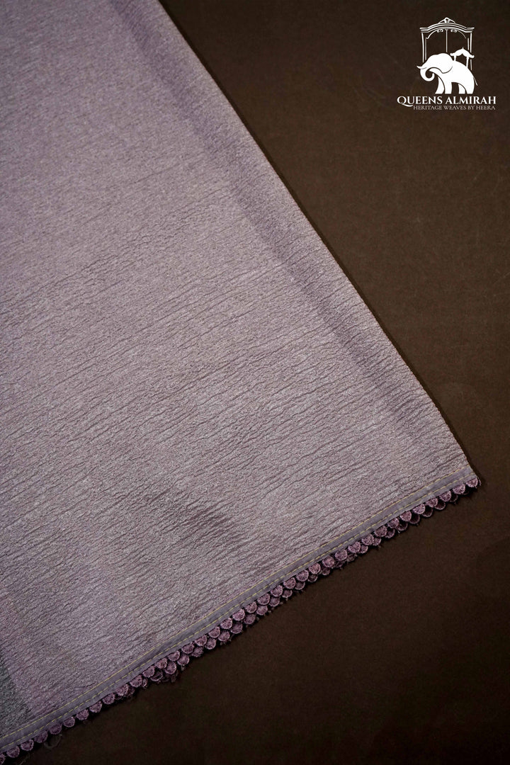 THISTLE PURPLE WITH WHITE EMBROIDERY BORDER TISSUE SAREE - Queens Jewel Emporium