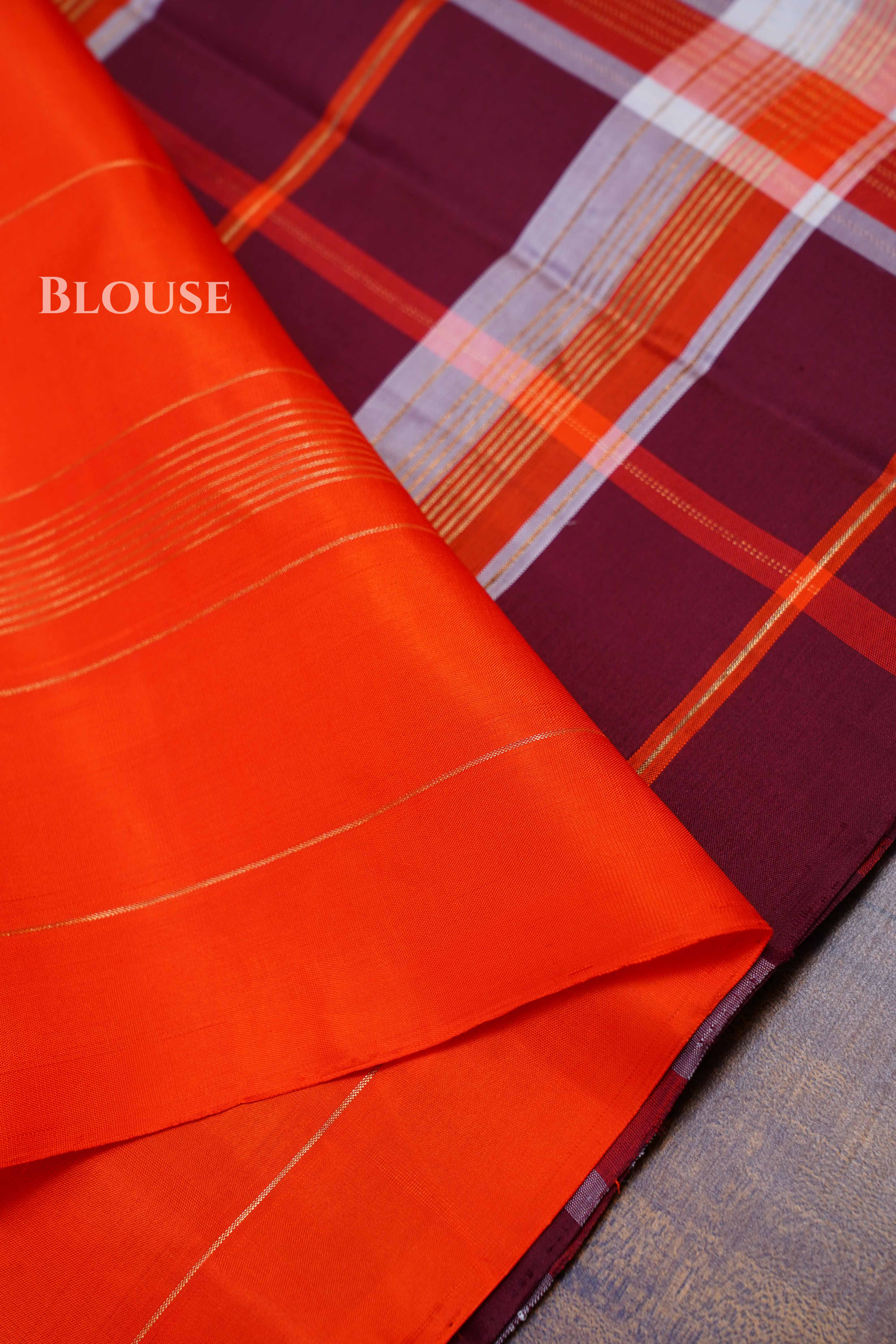 Maroon With Orange Pure Soft Silk Saree