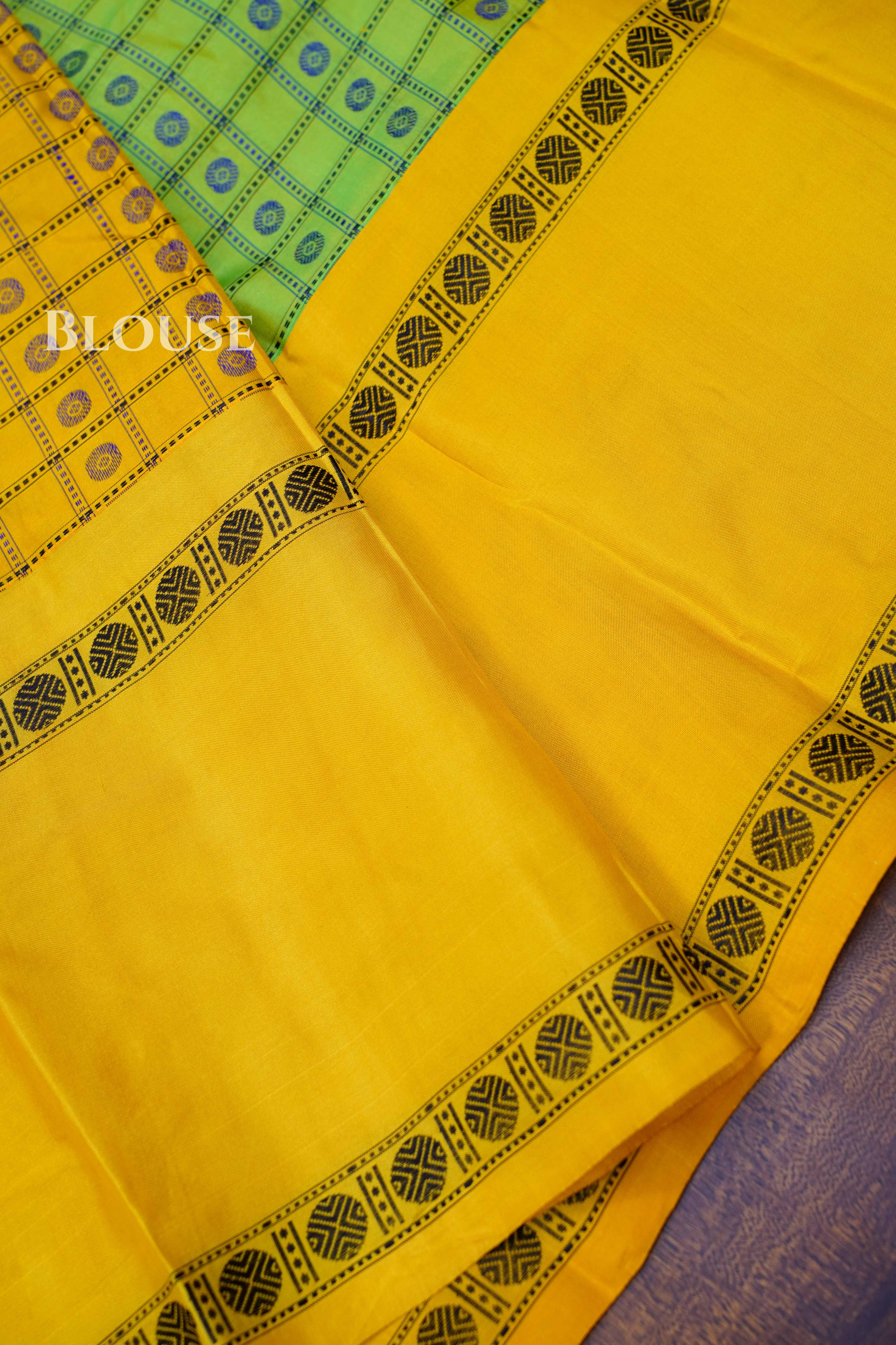 Parrot Green With Yellow Pure Kanchivaram Silk Saree