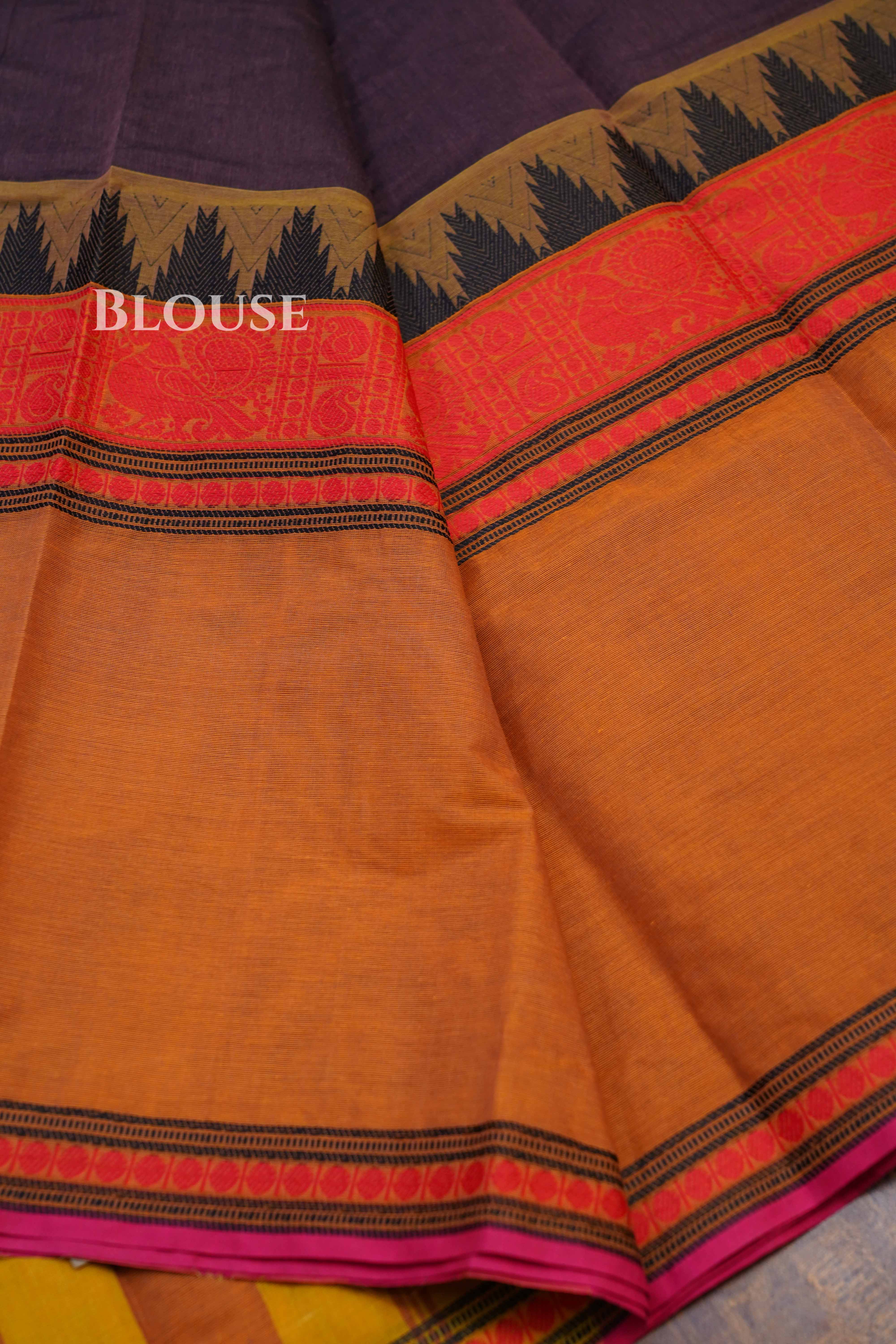 Chocolate Brown Chettinad Cotton Saree