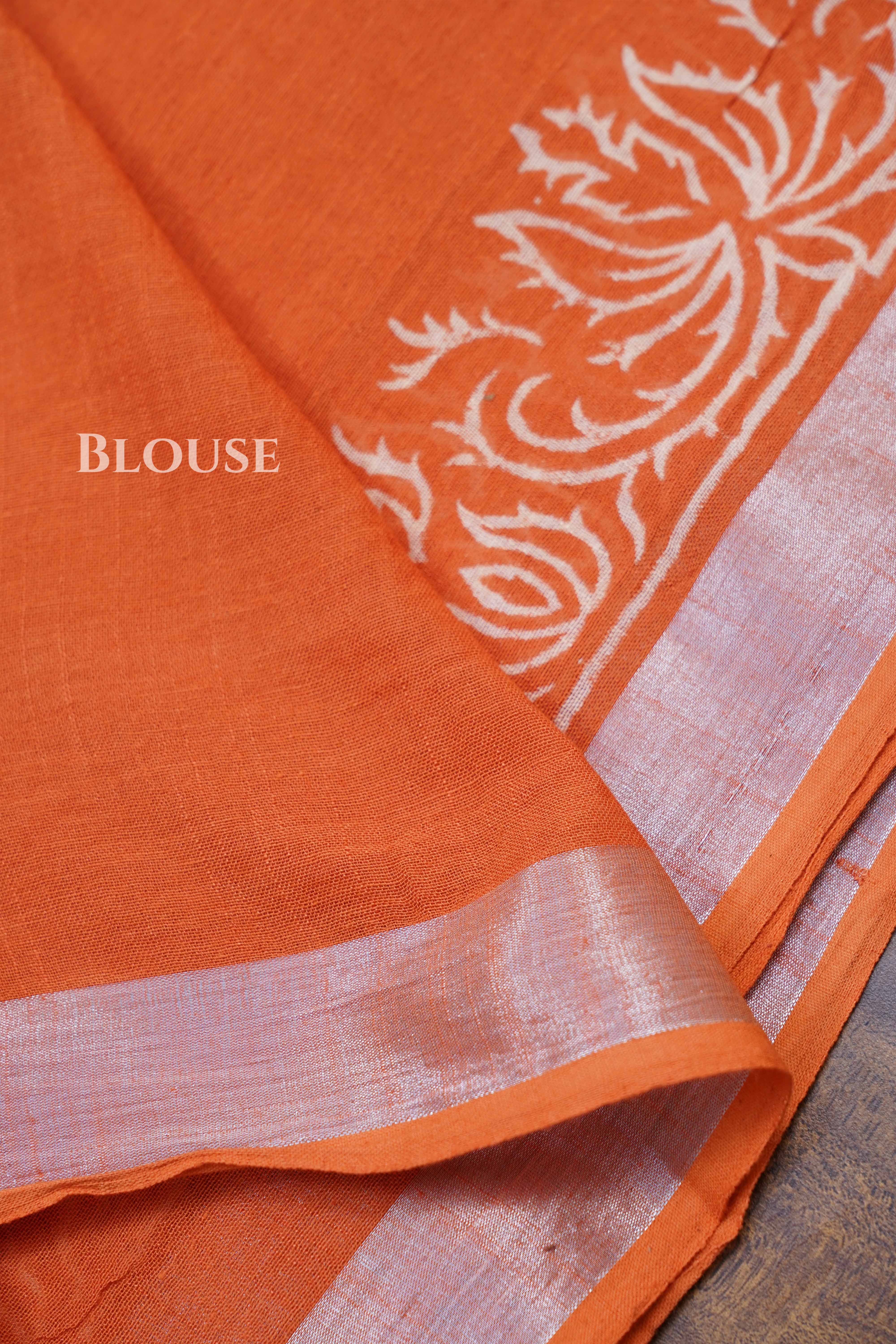 Orange Linen Cotton Saree