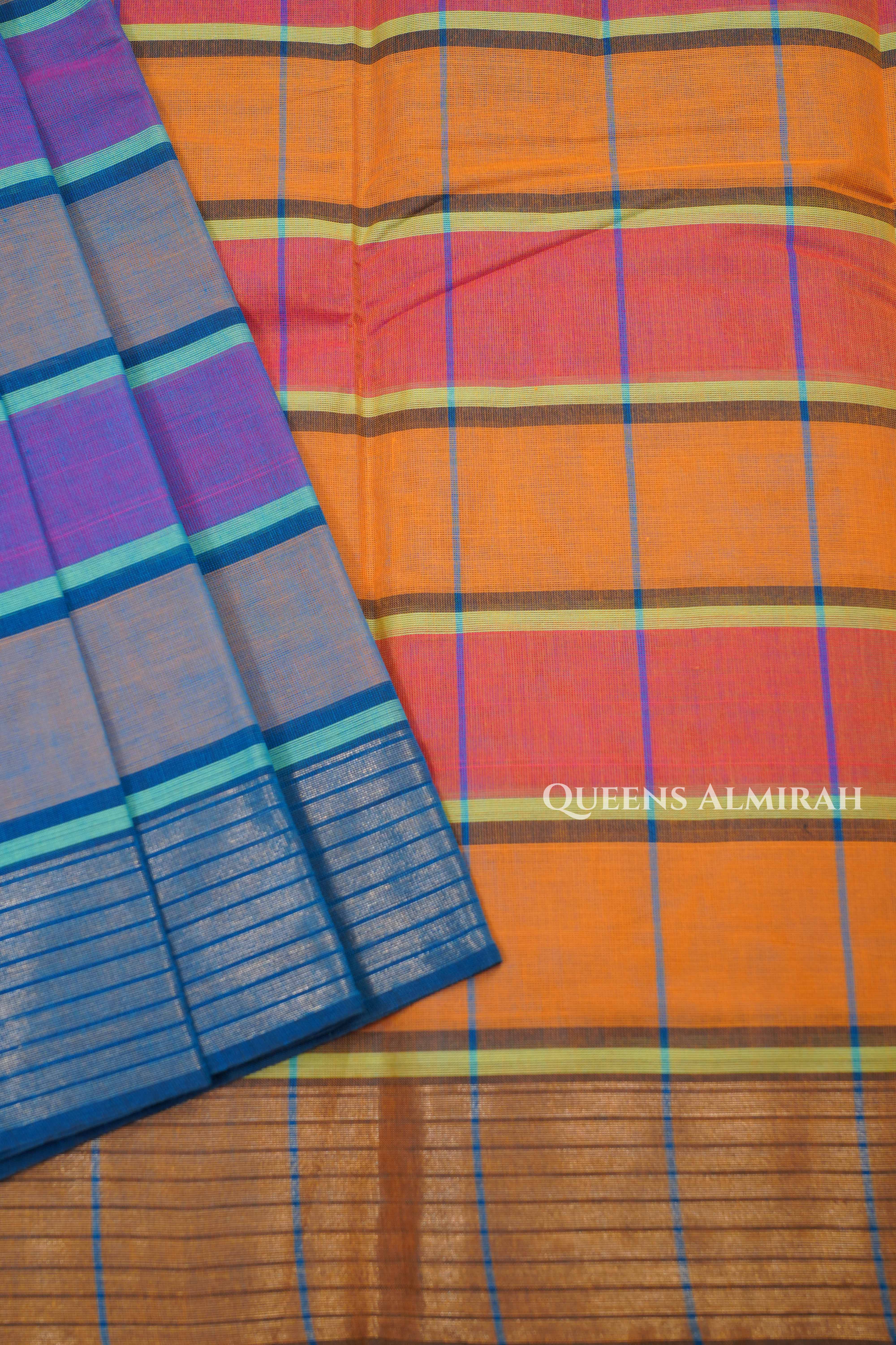 Warm Purple With Grey Chettinad Cotton Saree