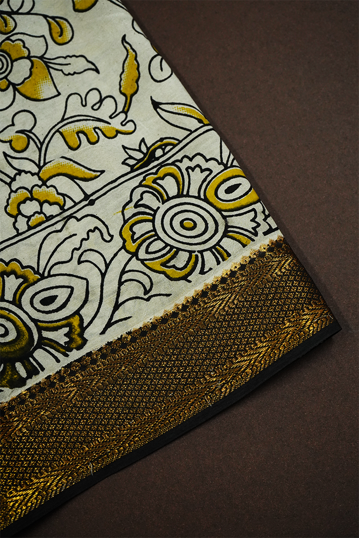BLACK WITH  GOLDEN BORDER MANGALGIRI SAREE - Queens Jewel Emporium