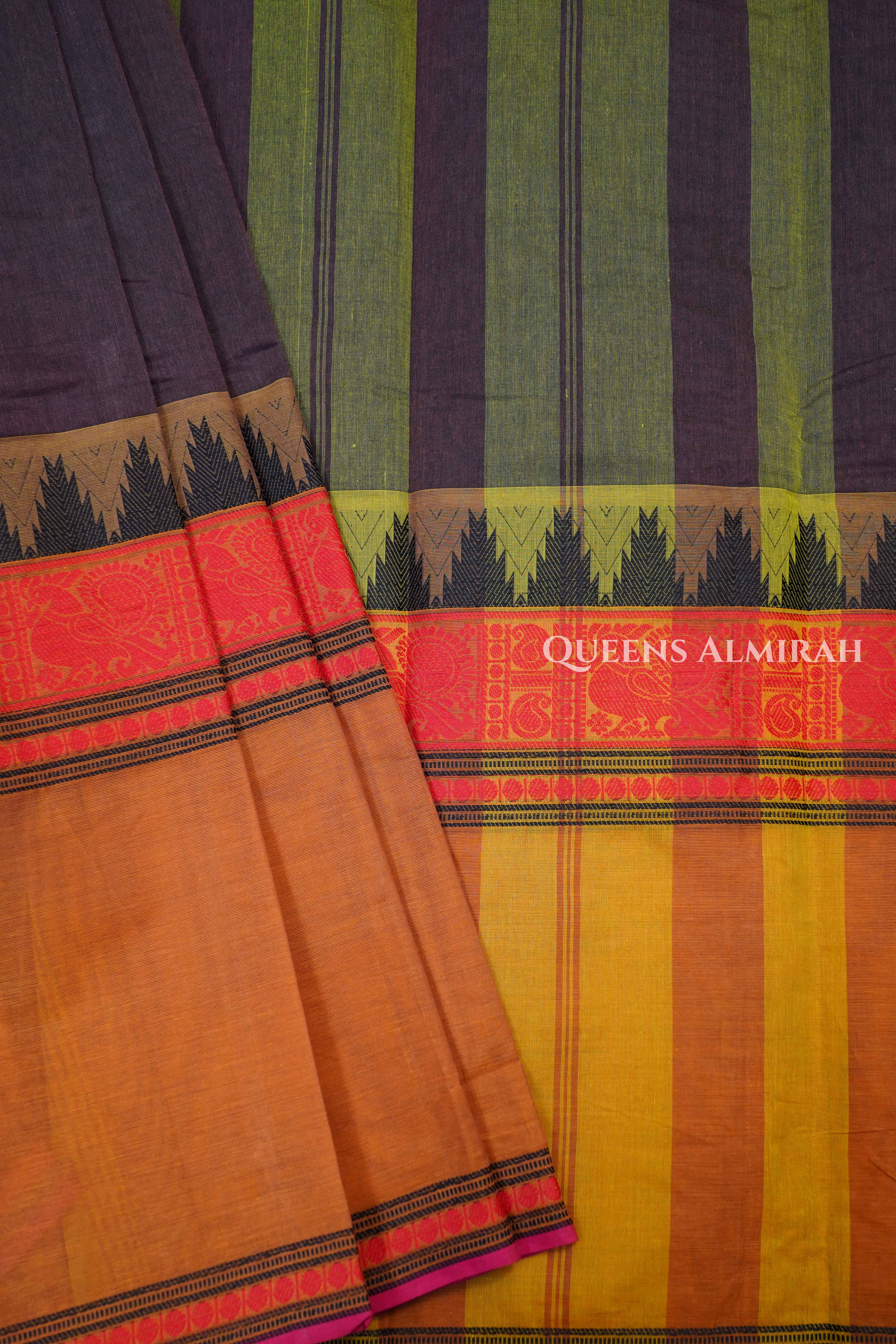 Chocolate Brown Chettinad Cotton Saree
