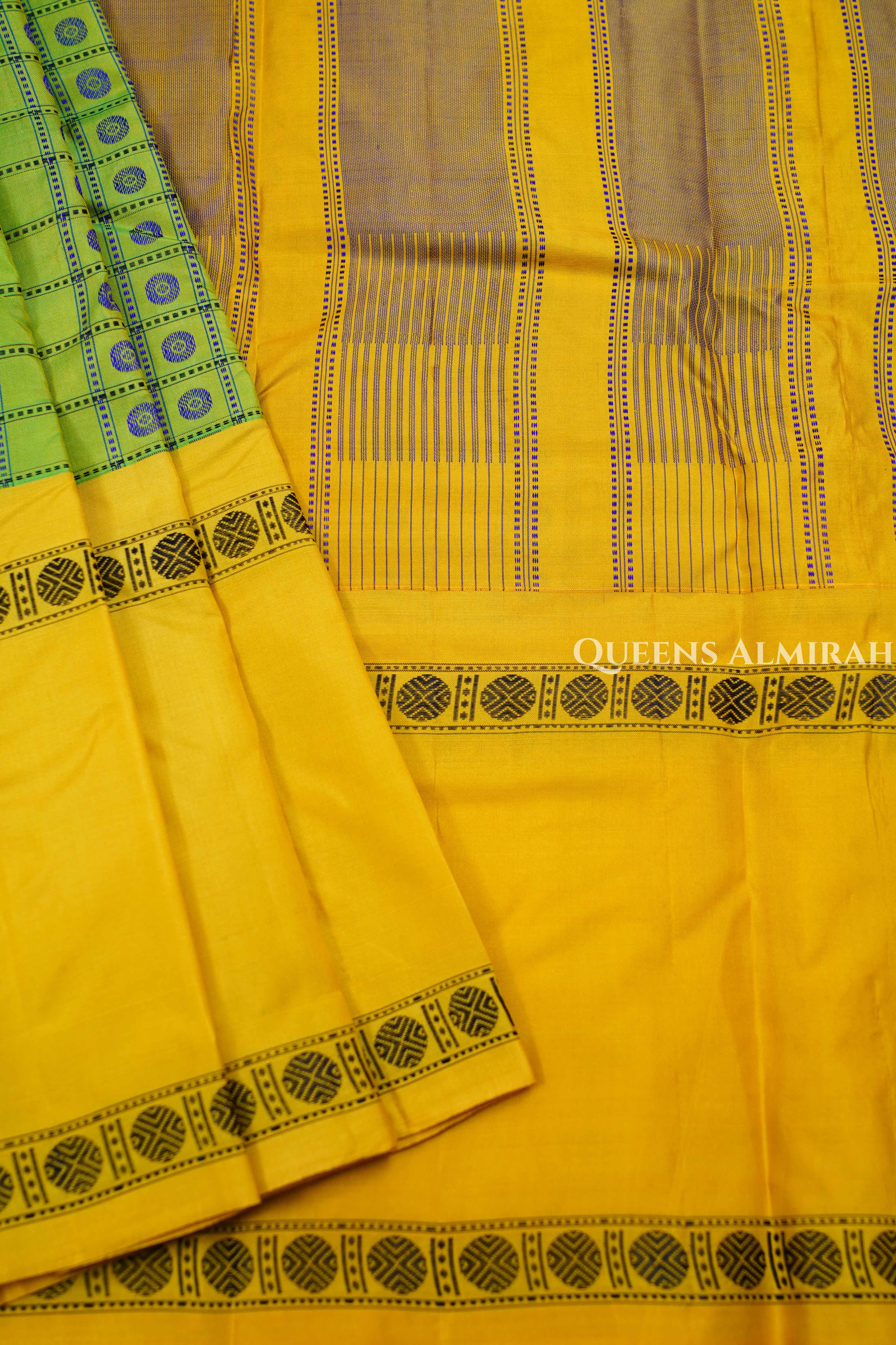Parrot Green With Yellow Pure Kanchivaram Silk Saree