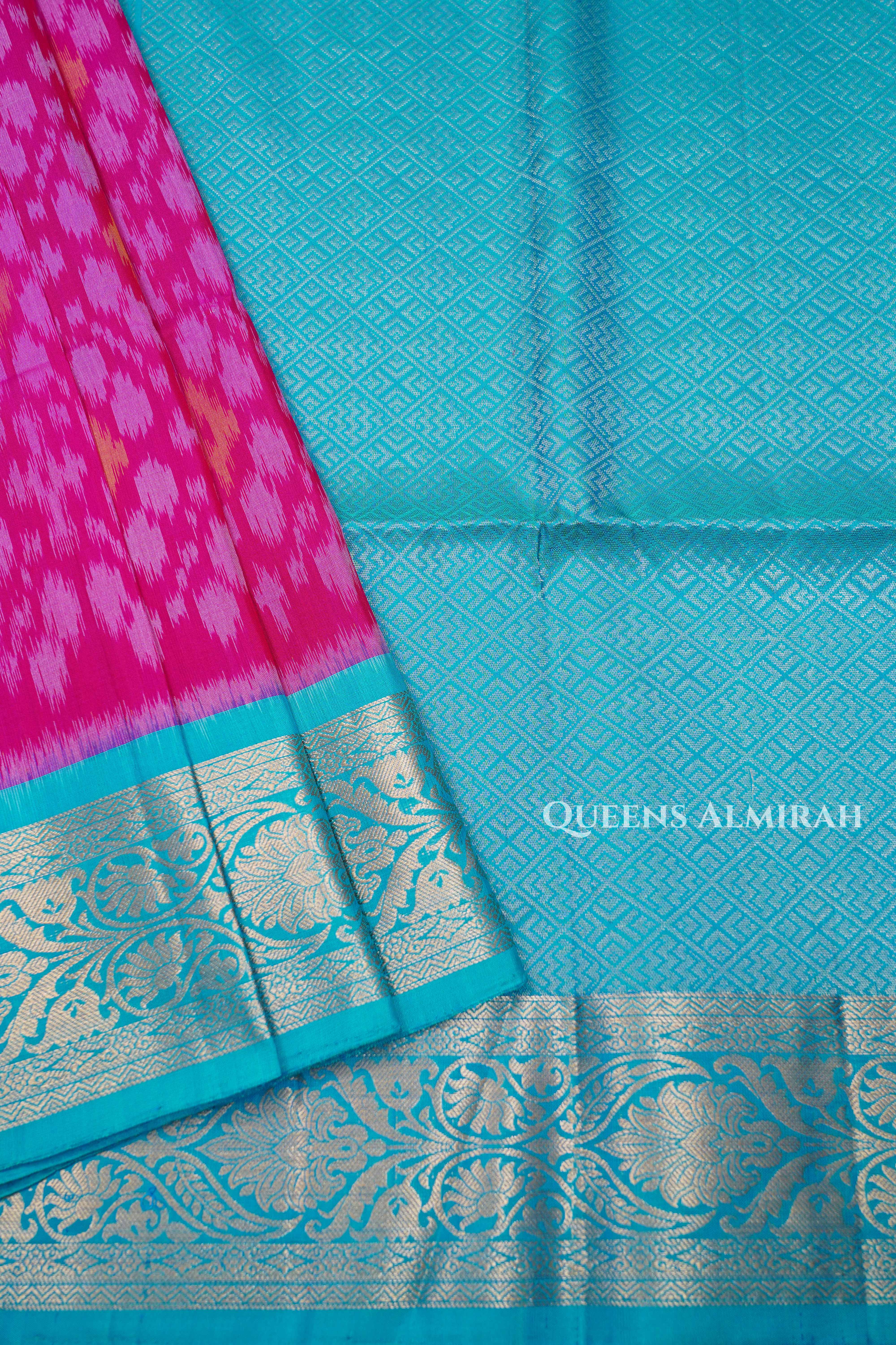Rani Pink With Blue Pure Soft Silk Saree