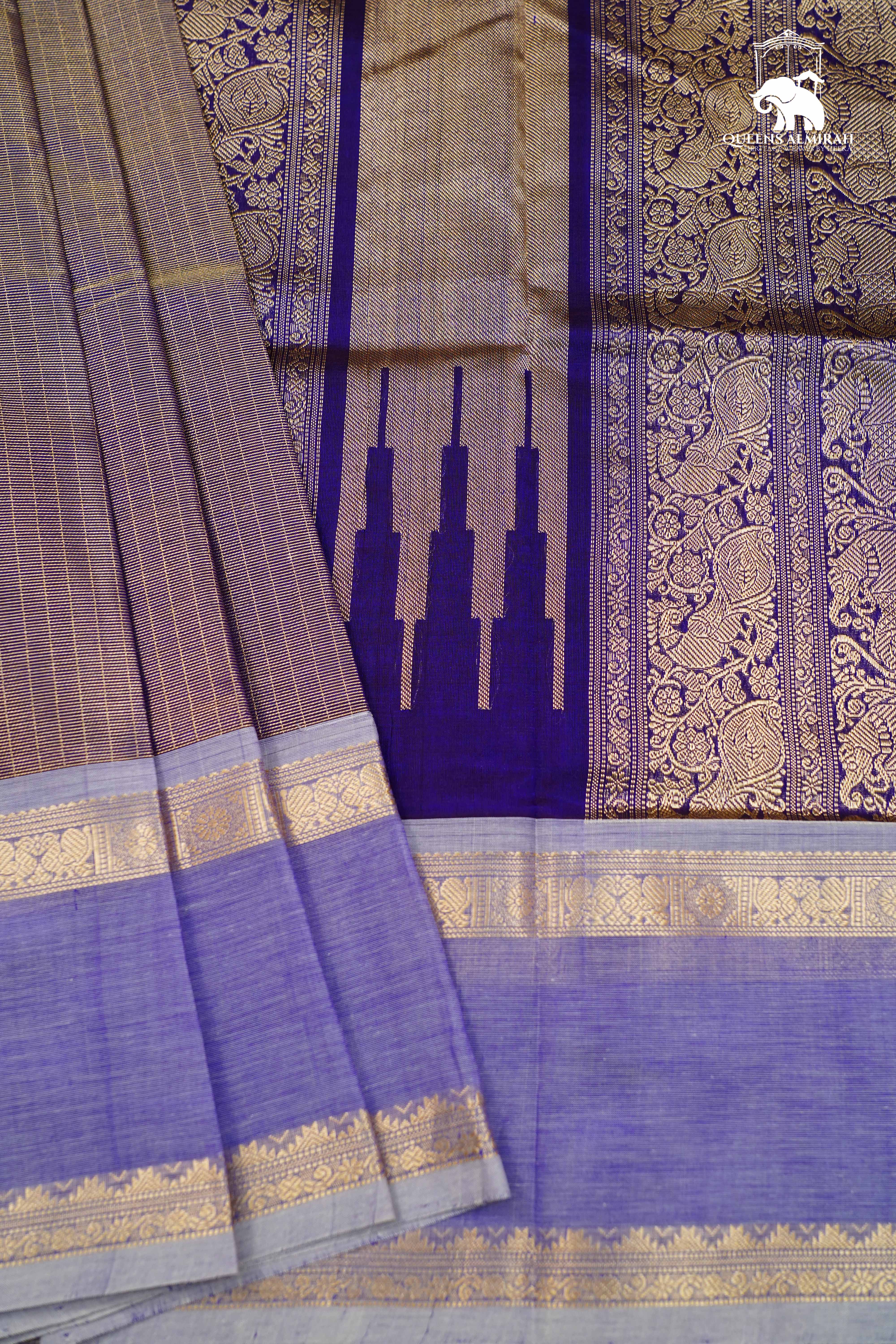 Dual Shade Of Lavender-Royal Karaikudi Chettinad Tissue Silk Cotton Saree