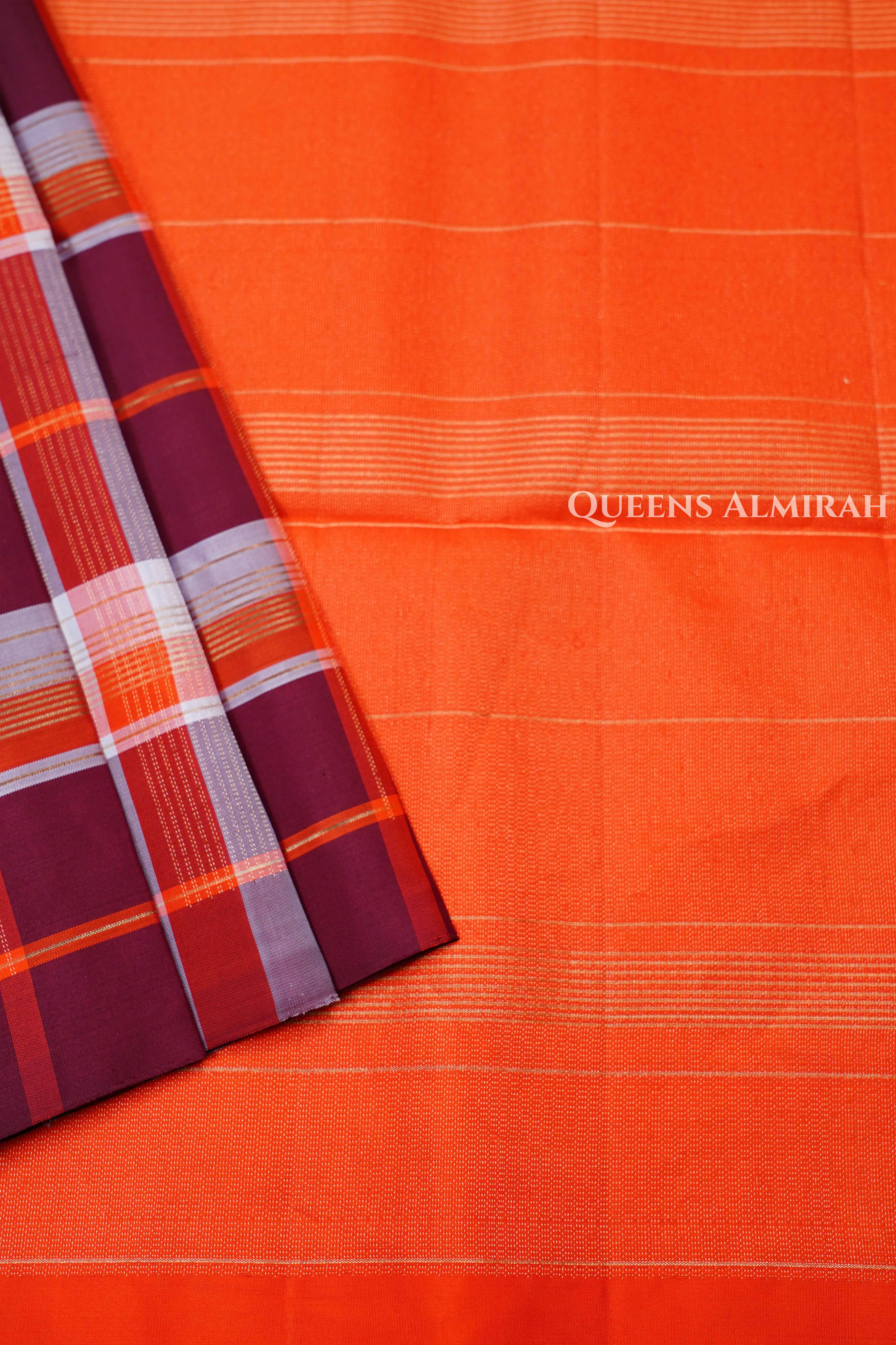 Maroon With Orange Pure Soft Silk Saree