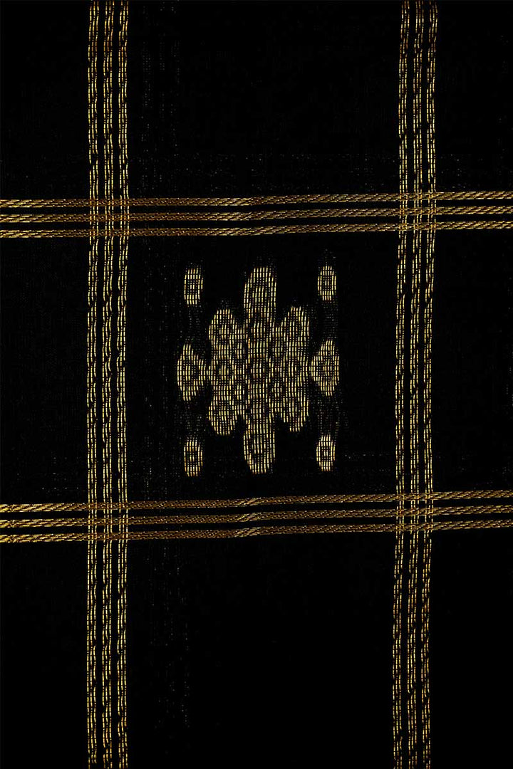 PURE KANCHI SILK COTTON - RICH BLACK WITH TEAL BLUE - Queens Jewel Emporium