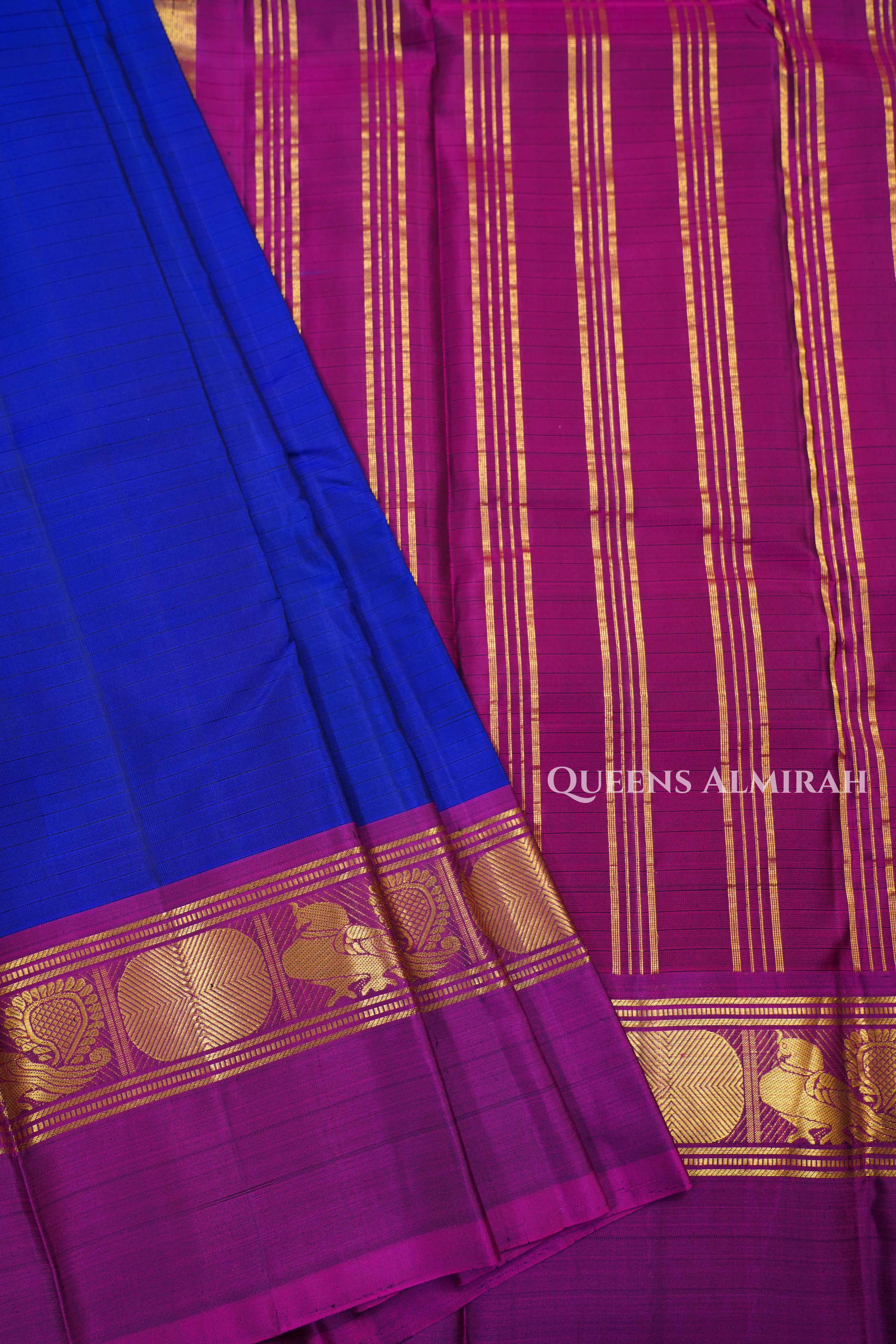 Royal Blue With Purple Pure Kanchivaram Silk Saree