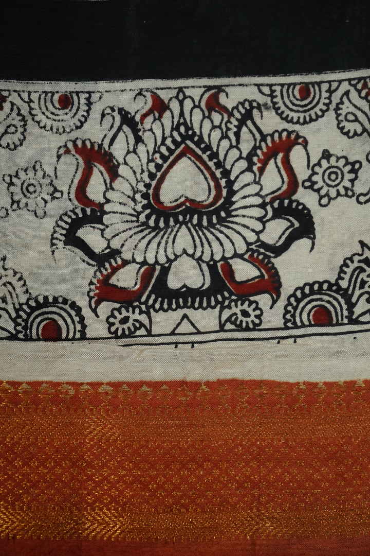 BLACK WITH DEEP RED MANGALGIRI SAREE - Queens Jewel Emporium