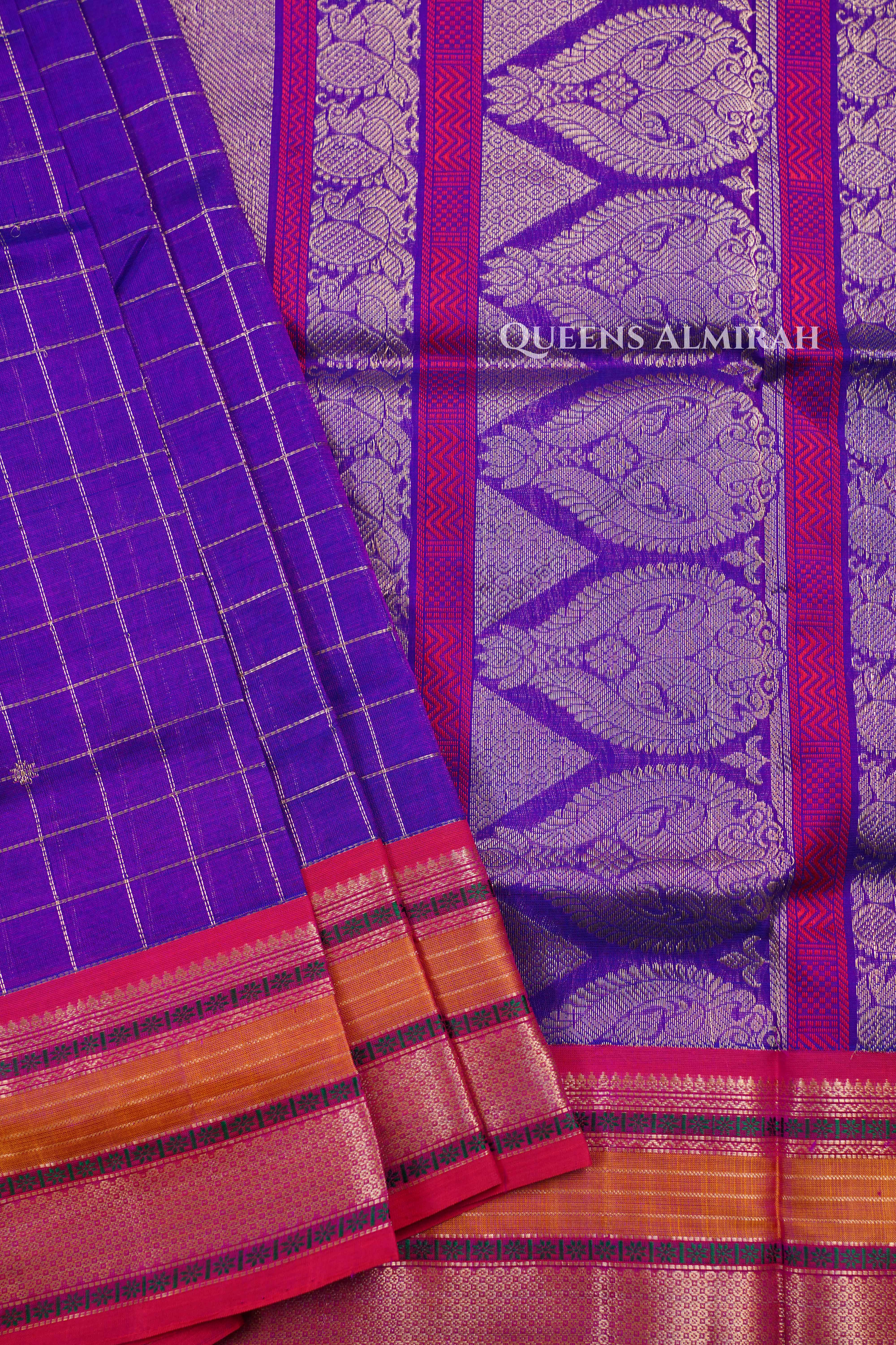 Dark Purple With Red -Karaikudi Chettinad Silk Cotton Saree