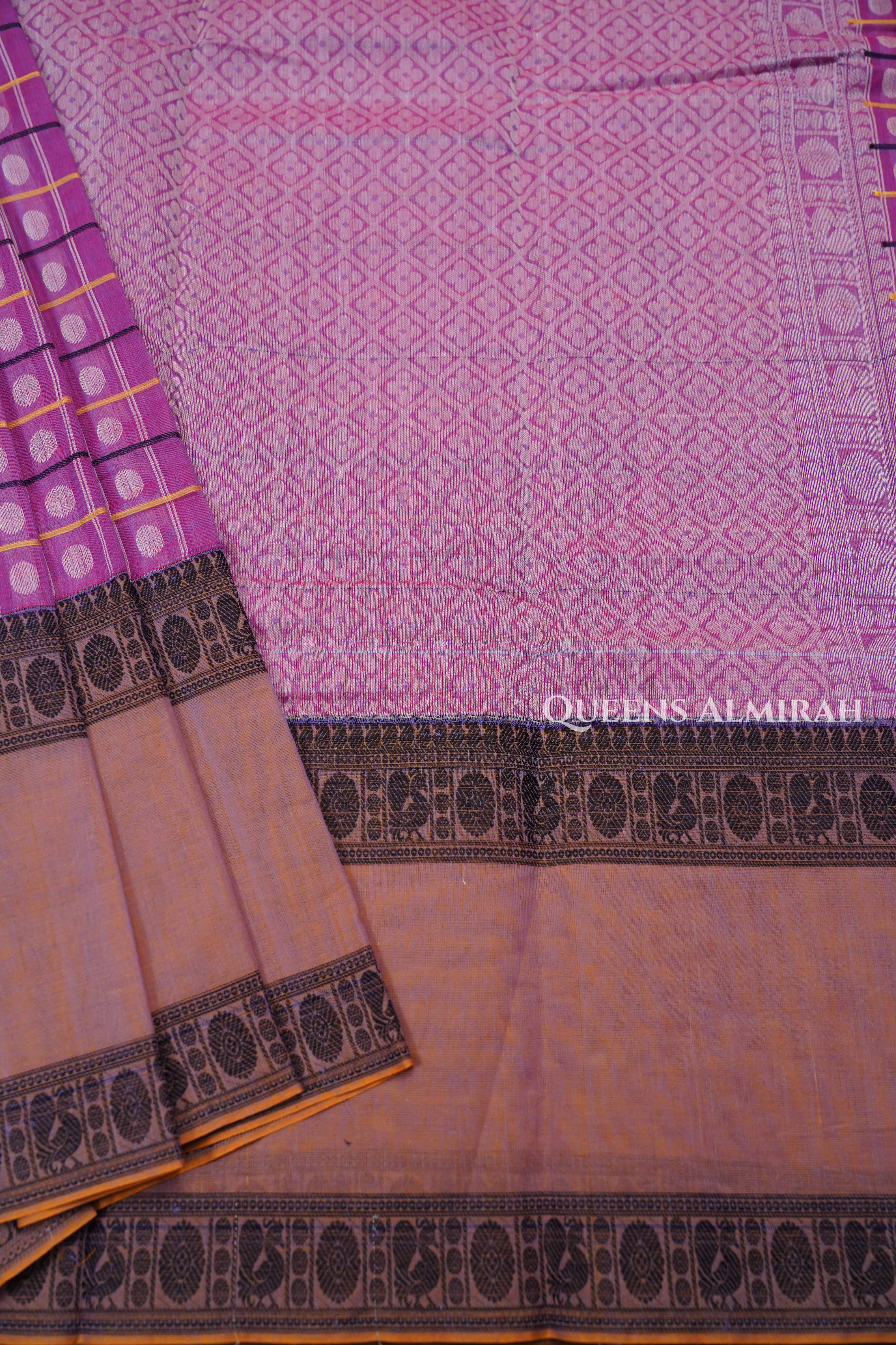 Pink With Brown Chettinad Cotton Saree